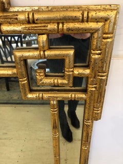 Sophisticated Giltwood Greek Key Faux Bamboo Wall Mirror