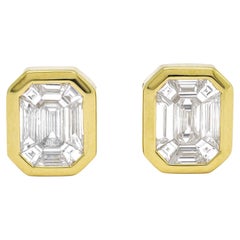 Natural Diamond 1.10 ct Bezel Set Illusion 18 Karat Yellow Gold Stud Earrings