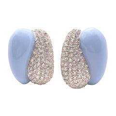 Sophisticated Half Baby Blue Enamel Half Pave Sterling Silver Clip Earrings