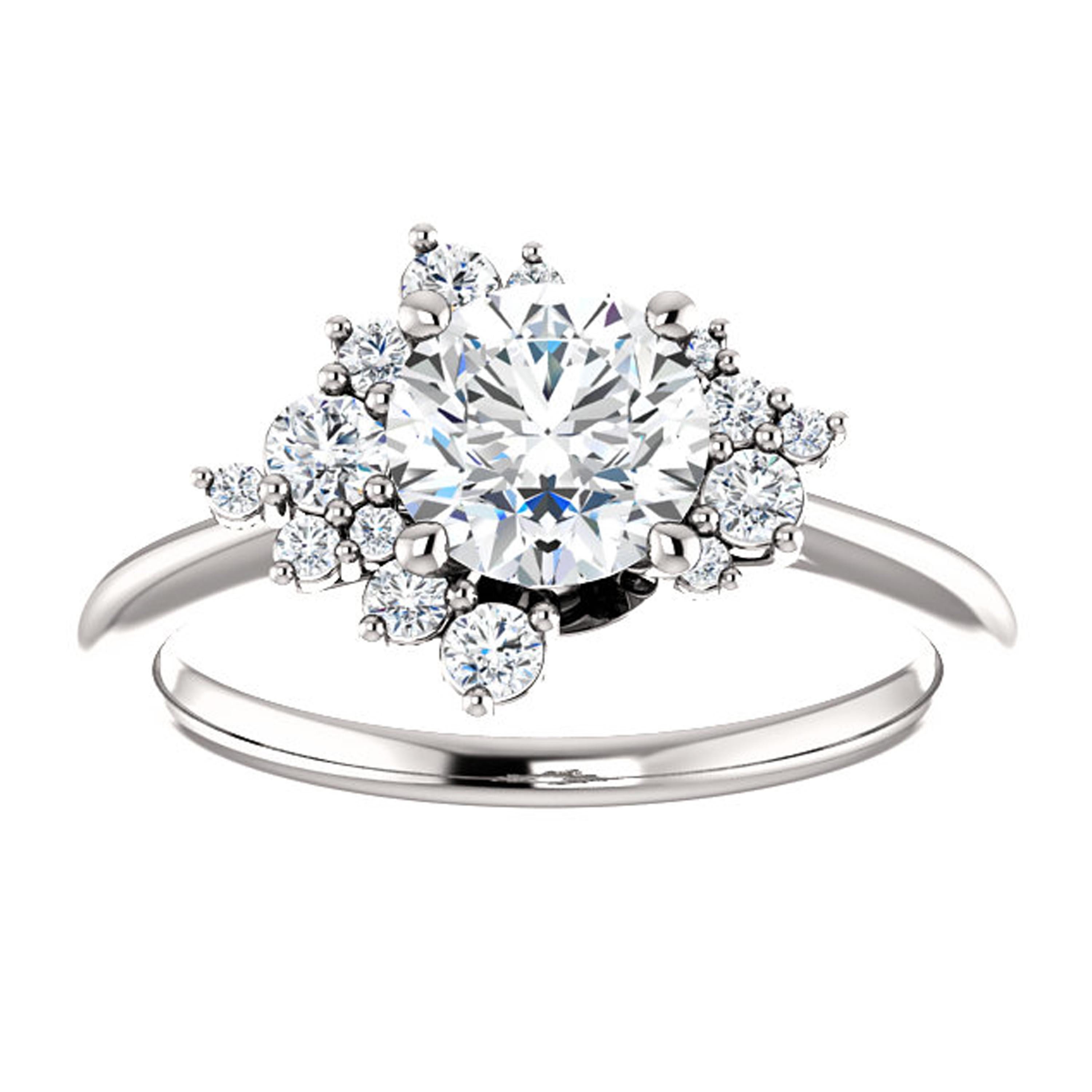 Sophisticated Halo Diamond Accented Round GIA Certified Engagement Ring In New Condition For Sale In Los Angeles, CA