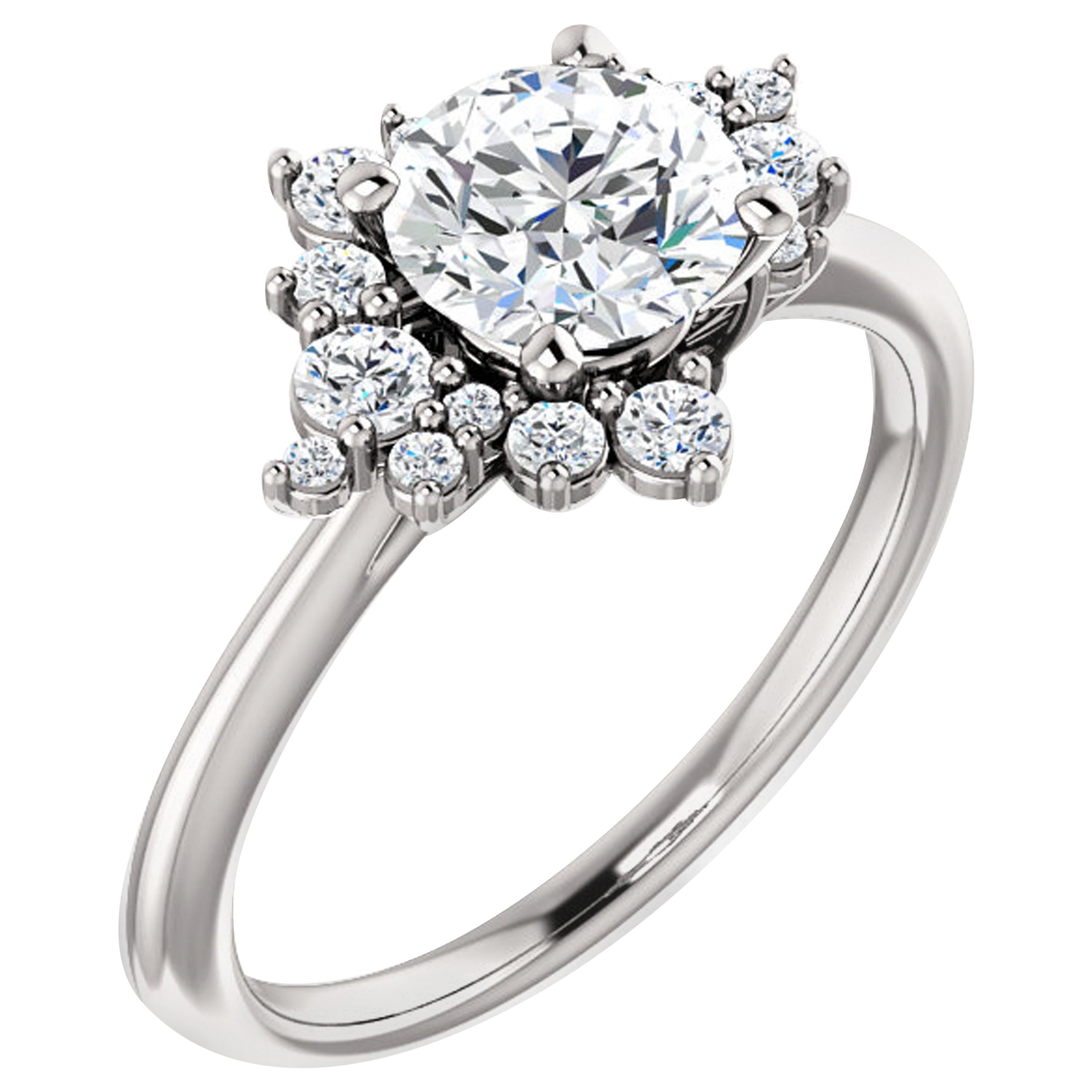 Sophisticated Halo Diamond Accented Round GIA Certified Engagement Ring For Sale