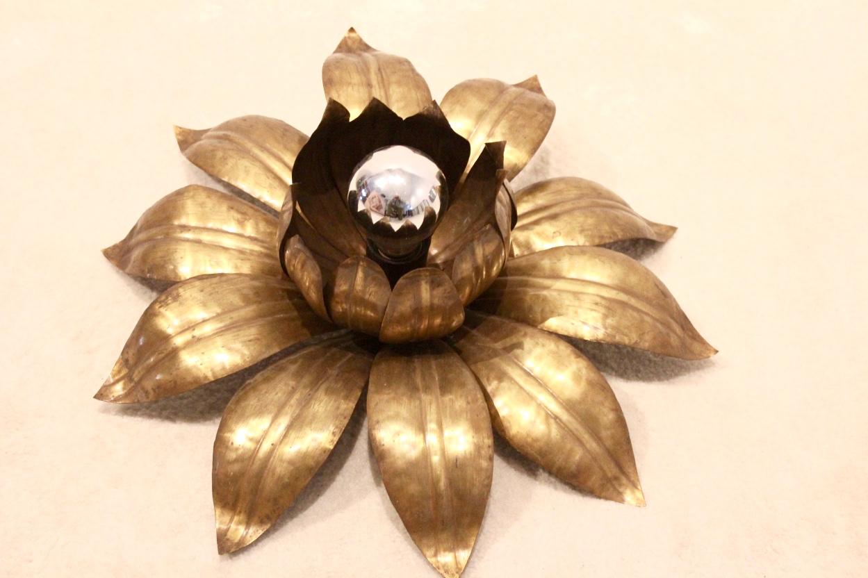French Sophisticated Hans Kögl Style Brass Flower Flushmount