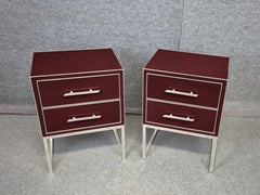 Sophisticated Italian Bedside Tables: Wine Red Glass, Hand-Carved Wood and Steel