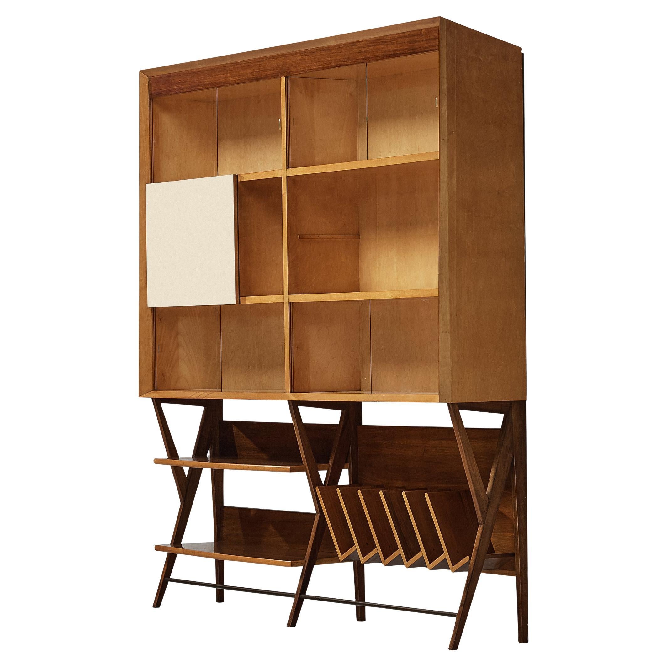 Sophisticated Italian Bookcase in Maple and Walnut 
