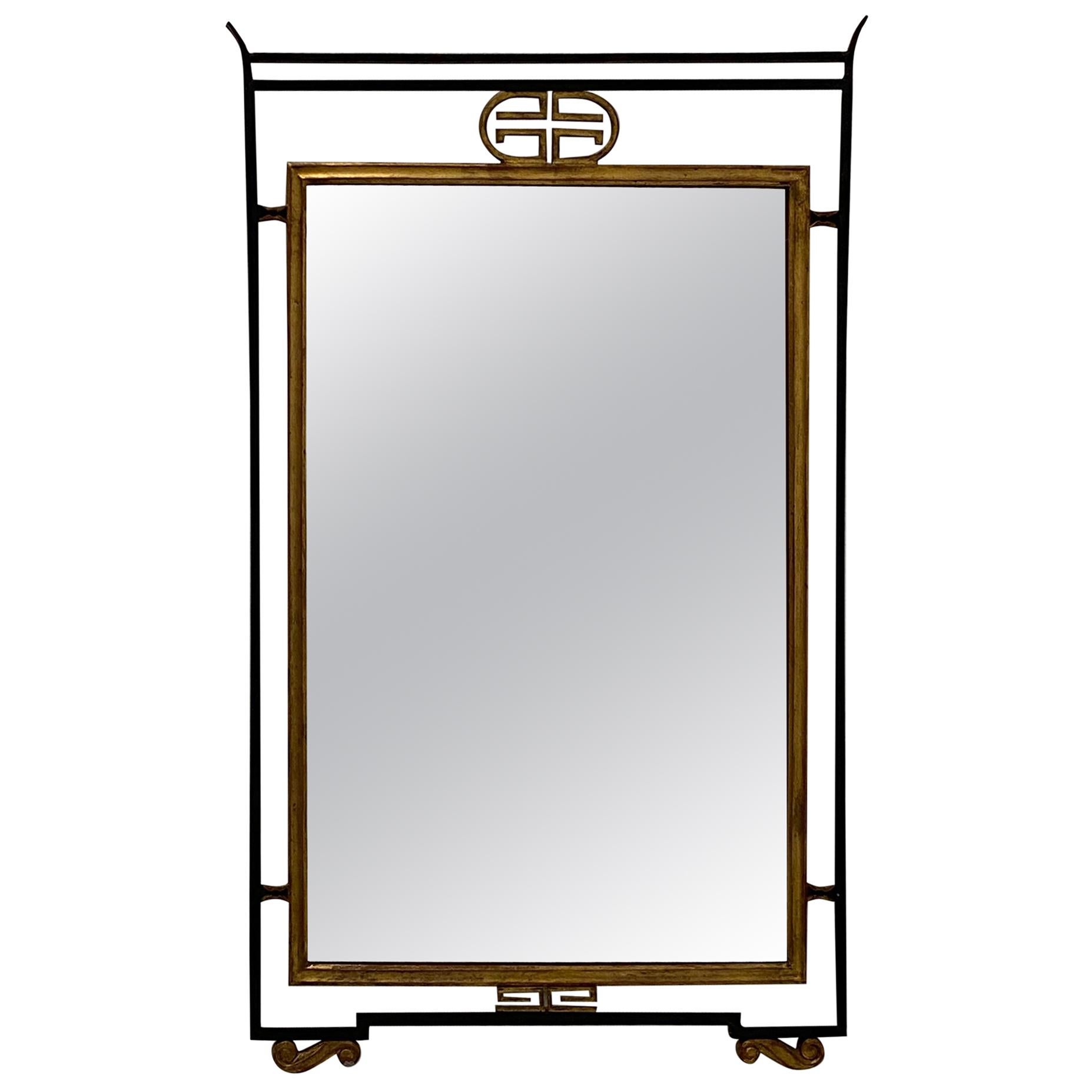 Sophisticated Italian Iron and Gilded Asian Style Mirror For Sale