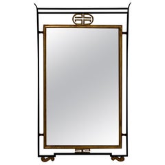 Miroir italien sophistiqué en fer et doré de style asiatique