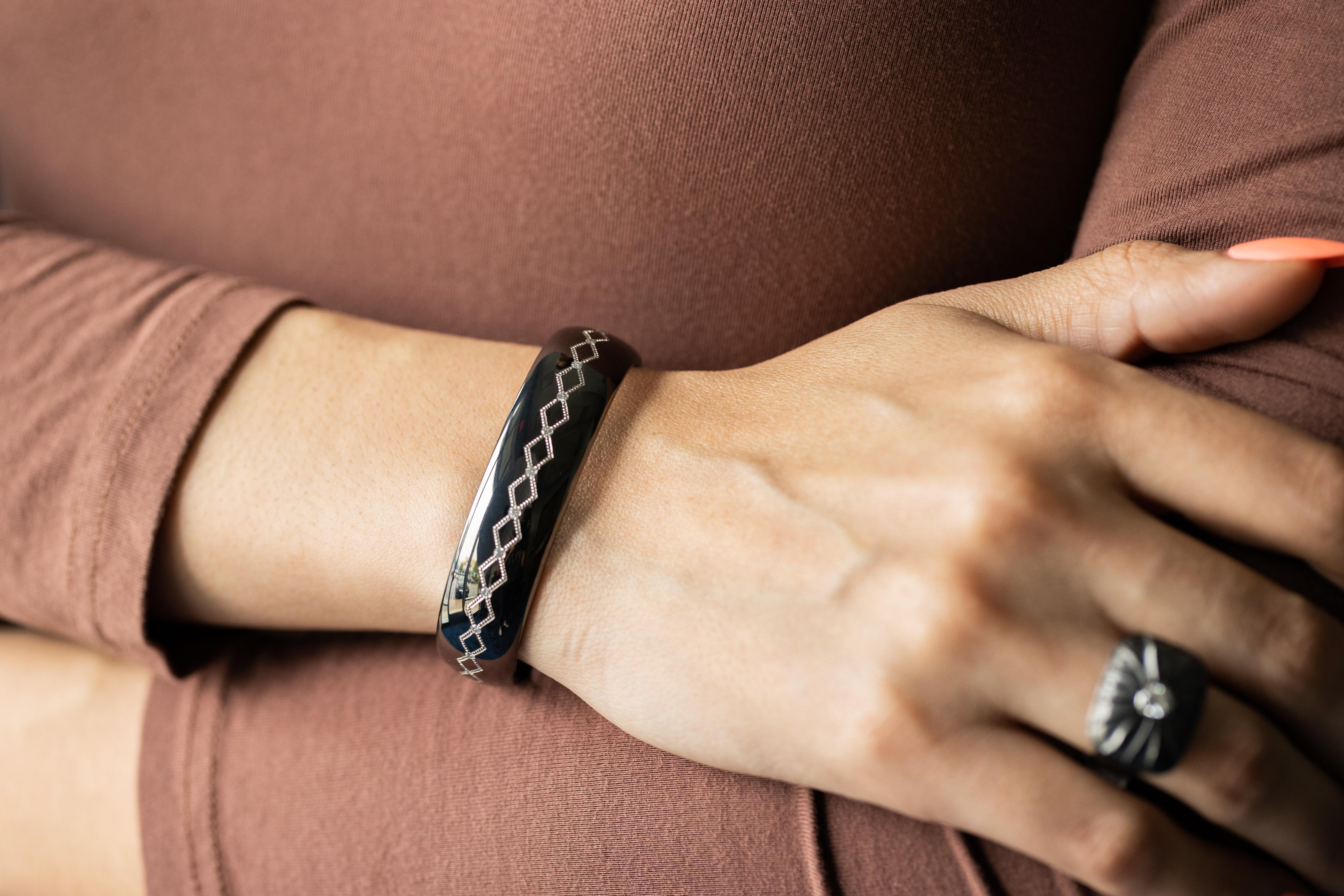 Modern Sophisticated Knightsteel Wide Band with Brilliant Cut Diamond by Zoltan David