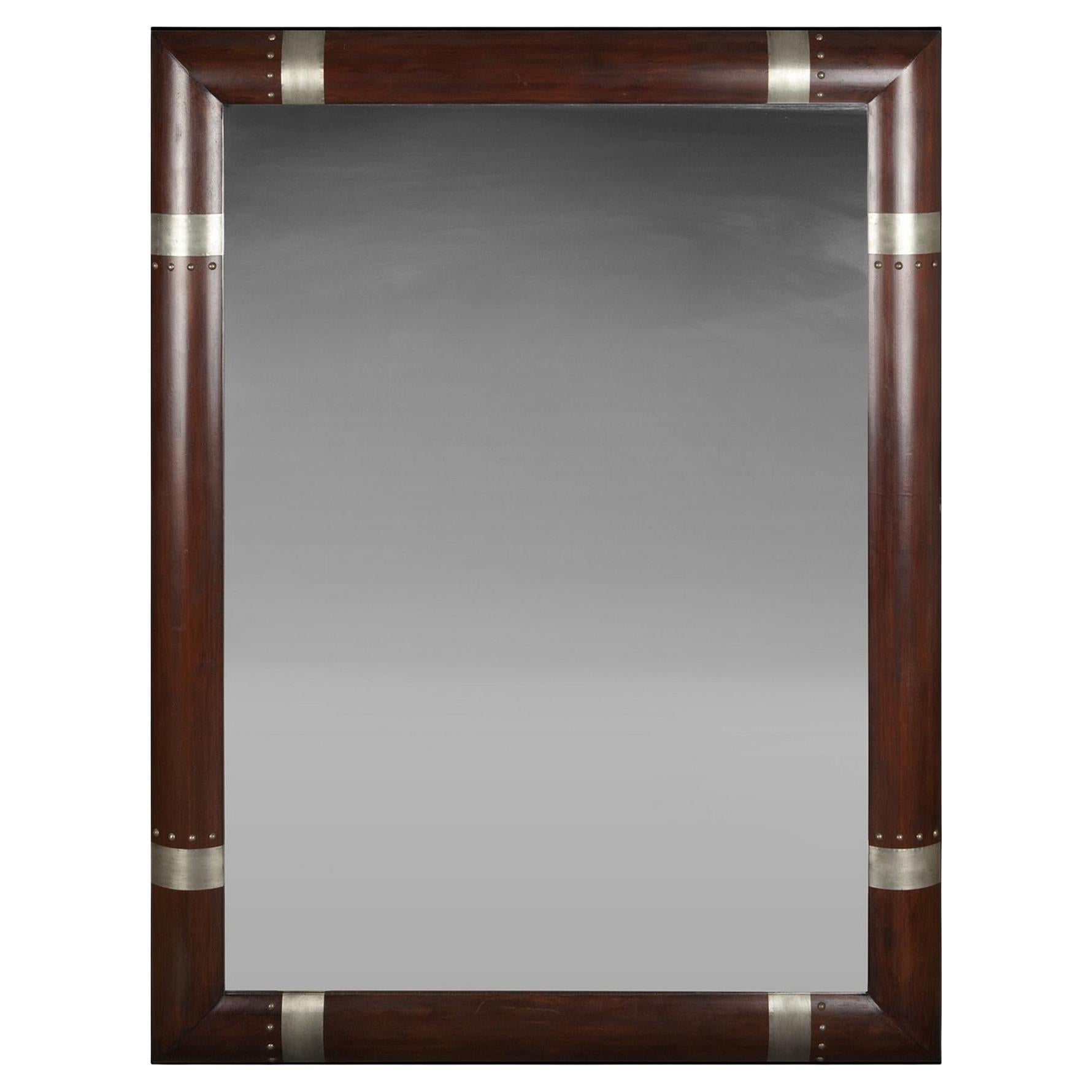 Sofisticato specchio francese di design di grandi dimensioni con cornice in Wood e intarsi in argento in vendita