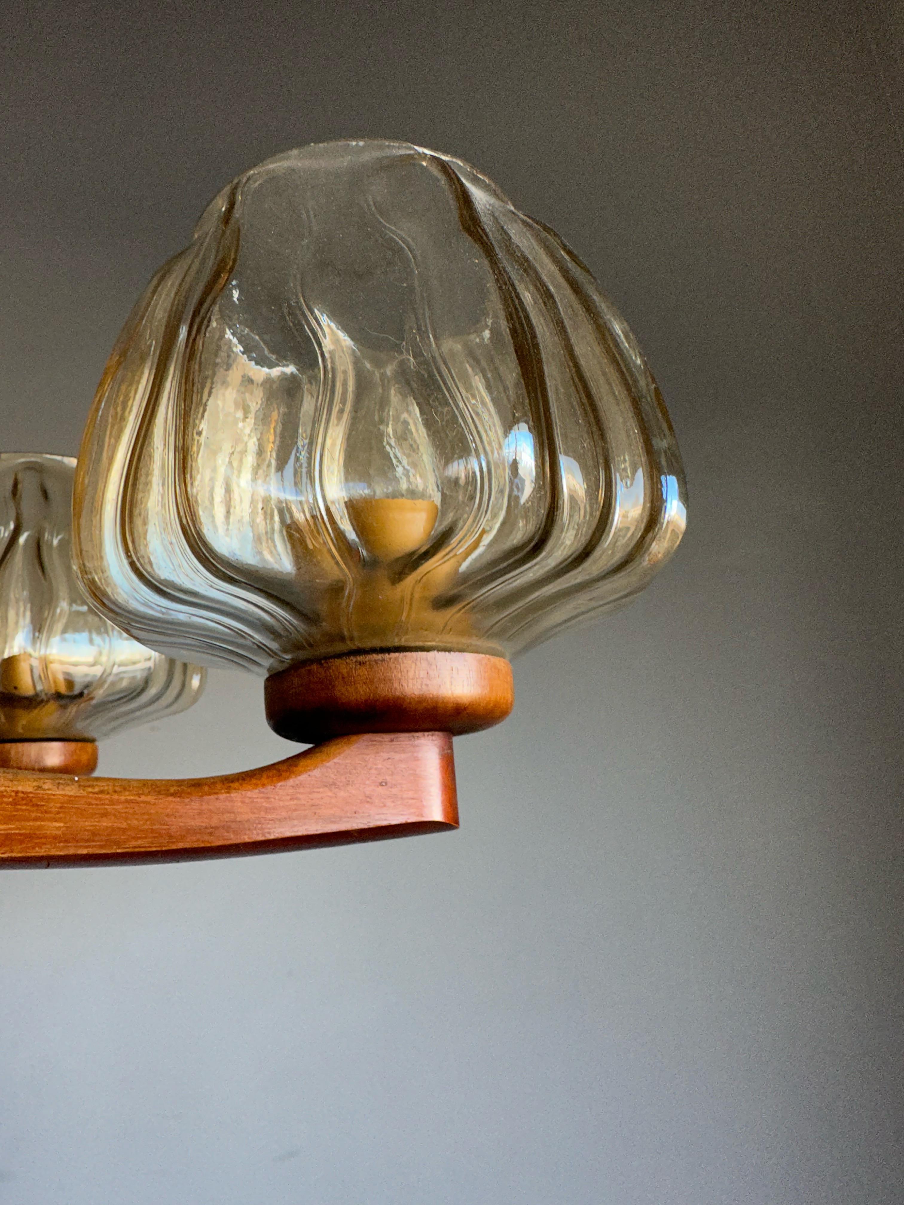 Sophisticated Mid-Century Modern 6 Light Chandelier with Art Glass Shades 1960s For Sale 4