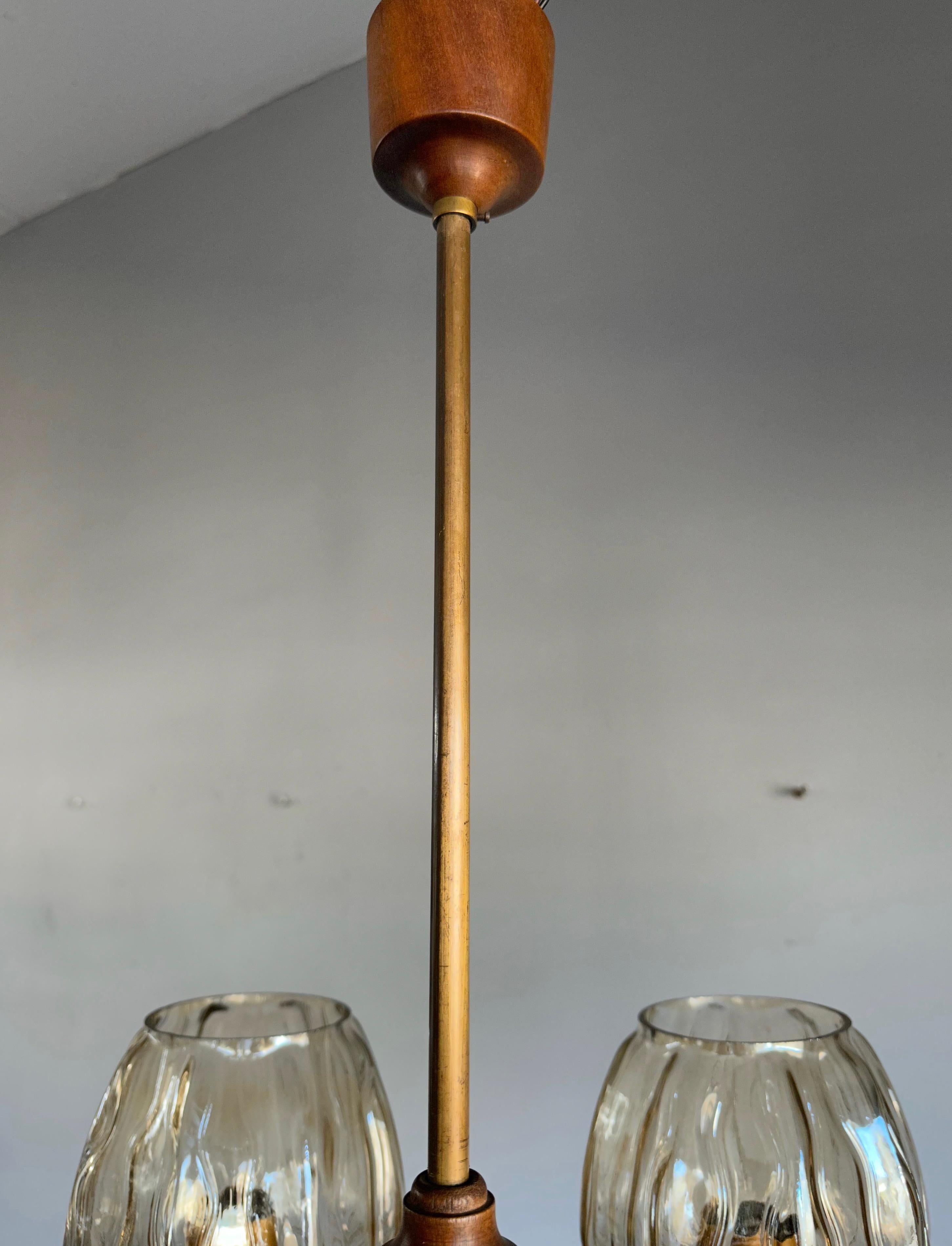 Sophisticated Mid-Century Modern 6 Light Chandelier with Art Glass Shades 1960s For Sale 8