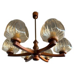 Vintage Sophisticated Mid-Century Modern 6 Light Chandelier with Art Glass Shades 1960s