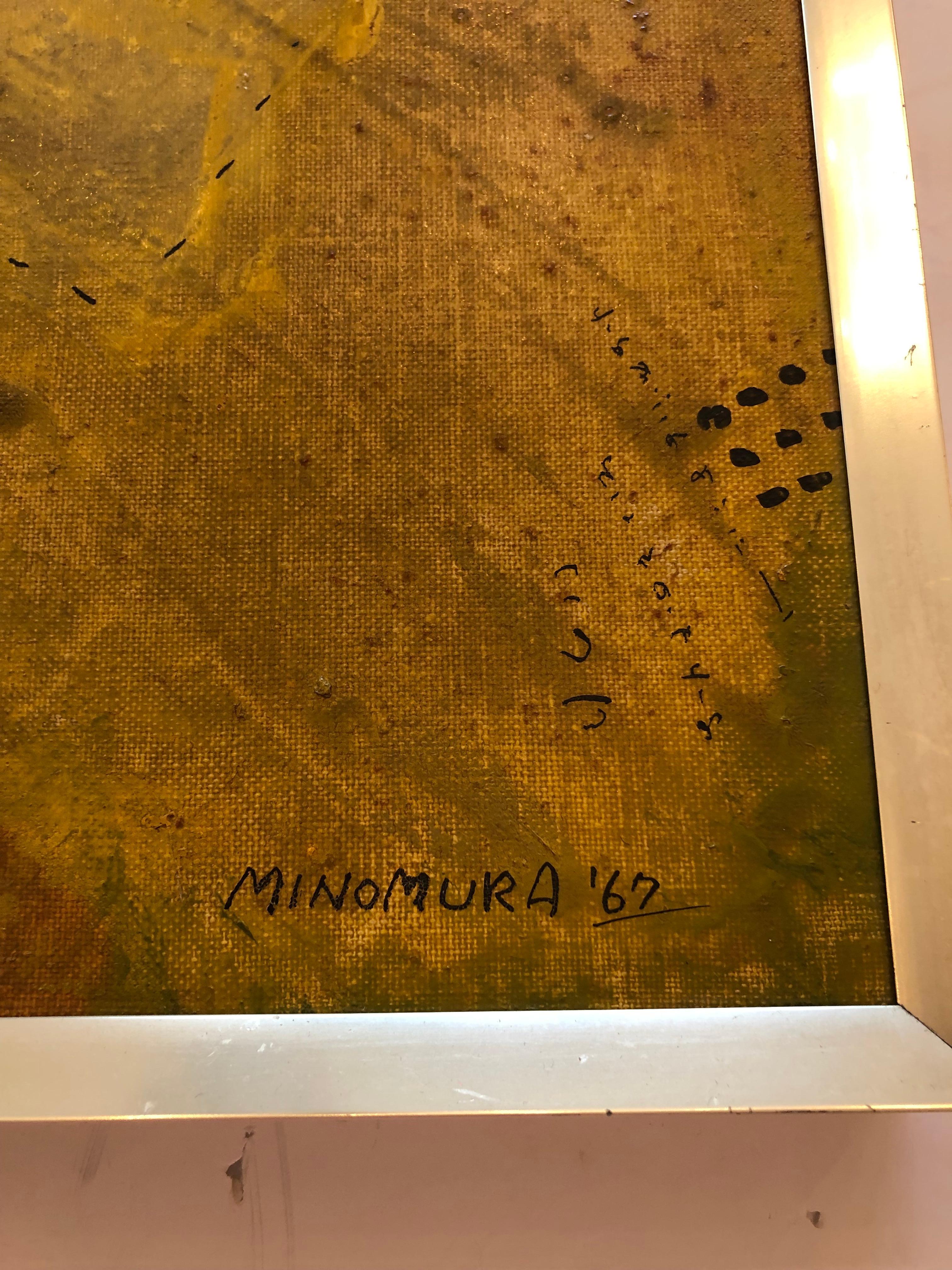 Sophisticated Mid-Century Modern Japanese Abstract Painting by Yoshio Minomura In Good Condition For Sale In Hopewell, NJ