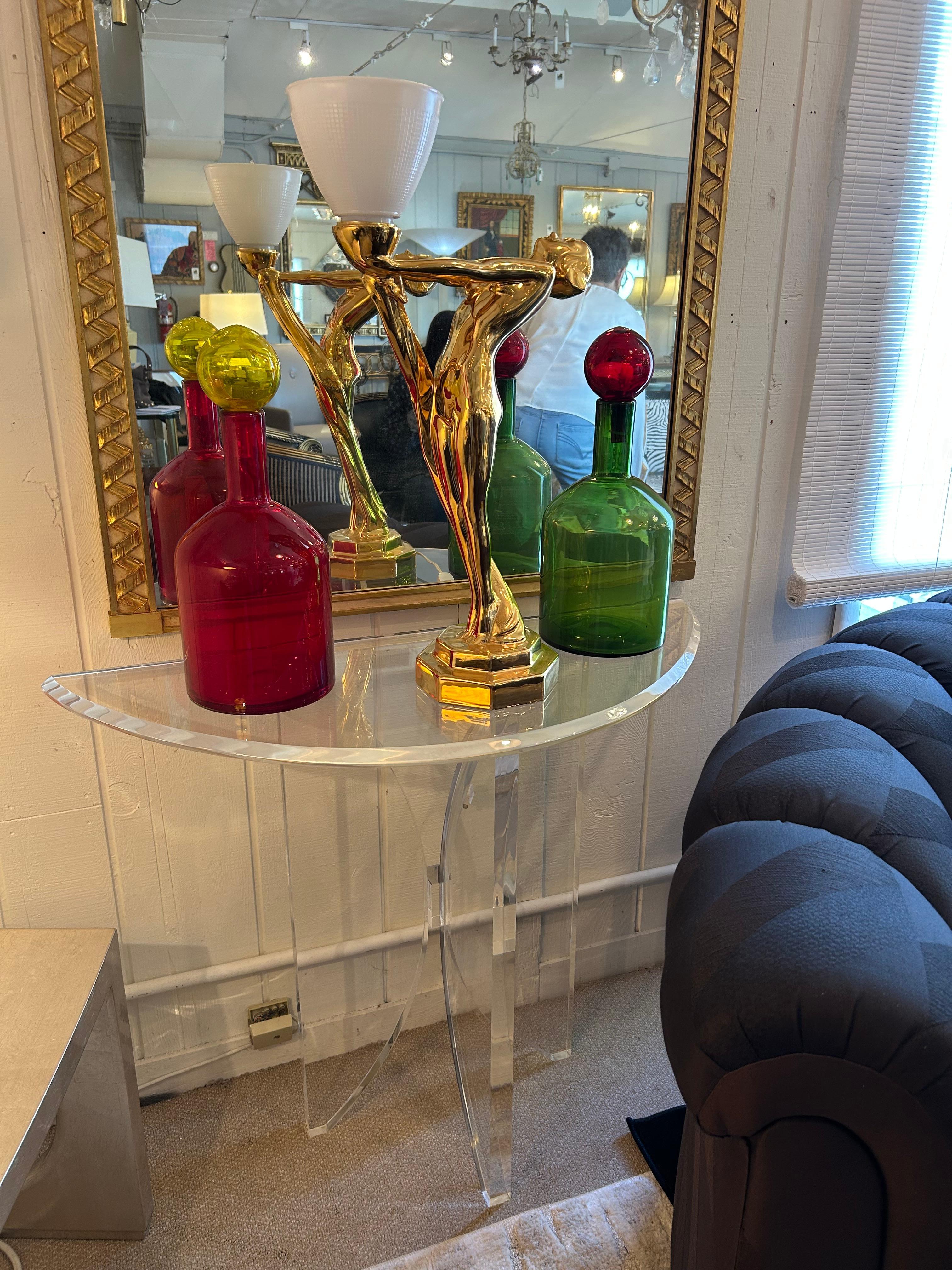 Sophisticated Mid Century Modern Lucite Demilune Console For Sale 5