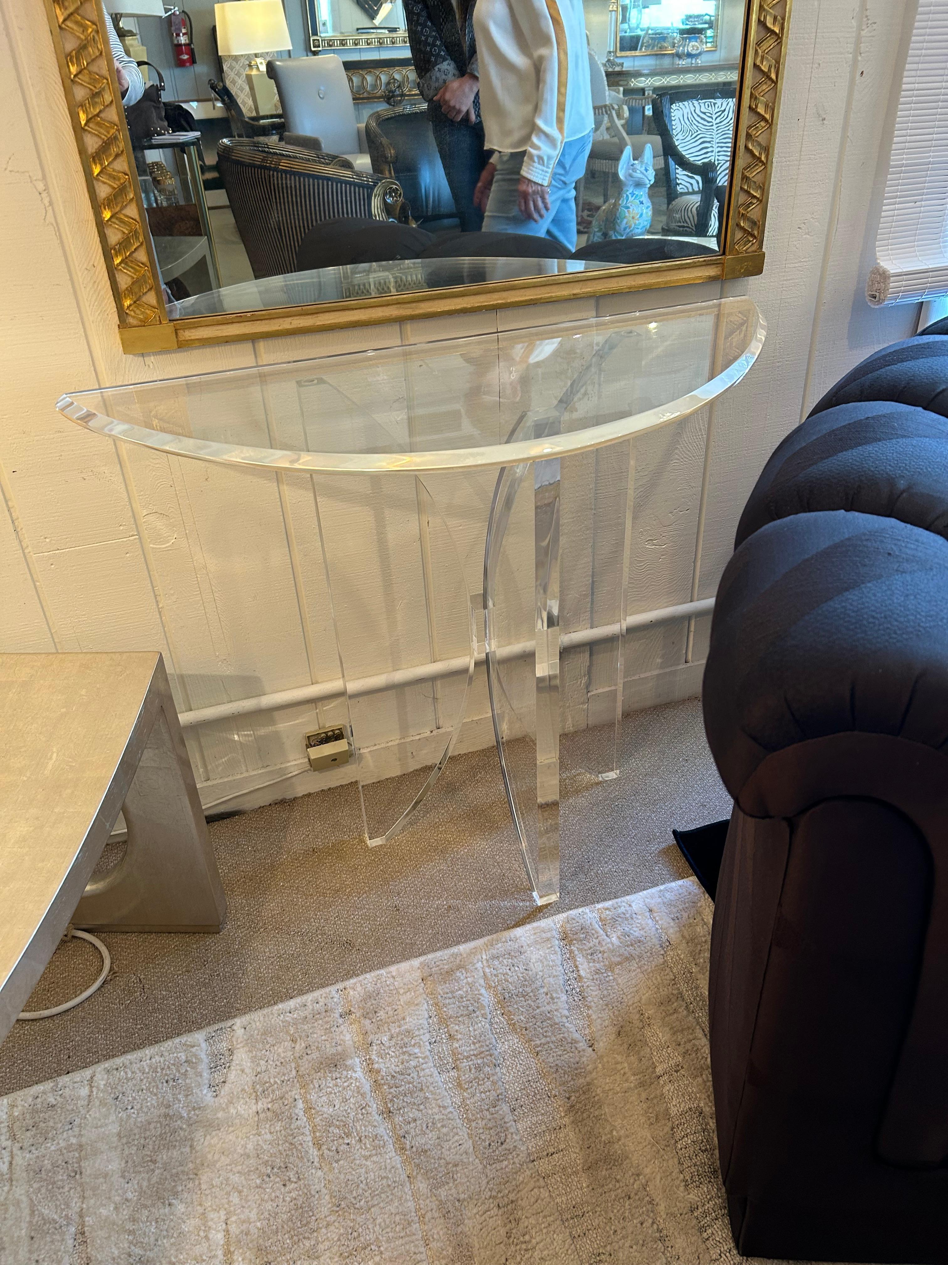 Sophisticated Mid Century Modern Lucite Demilune Console For Sale 6