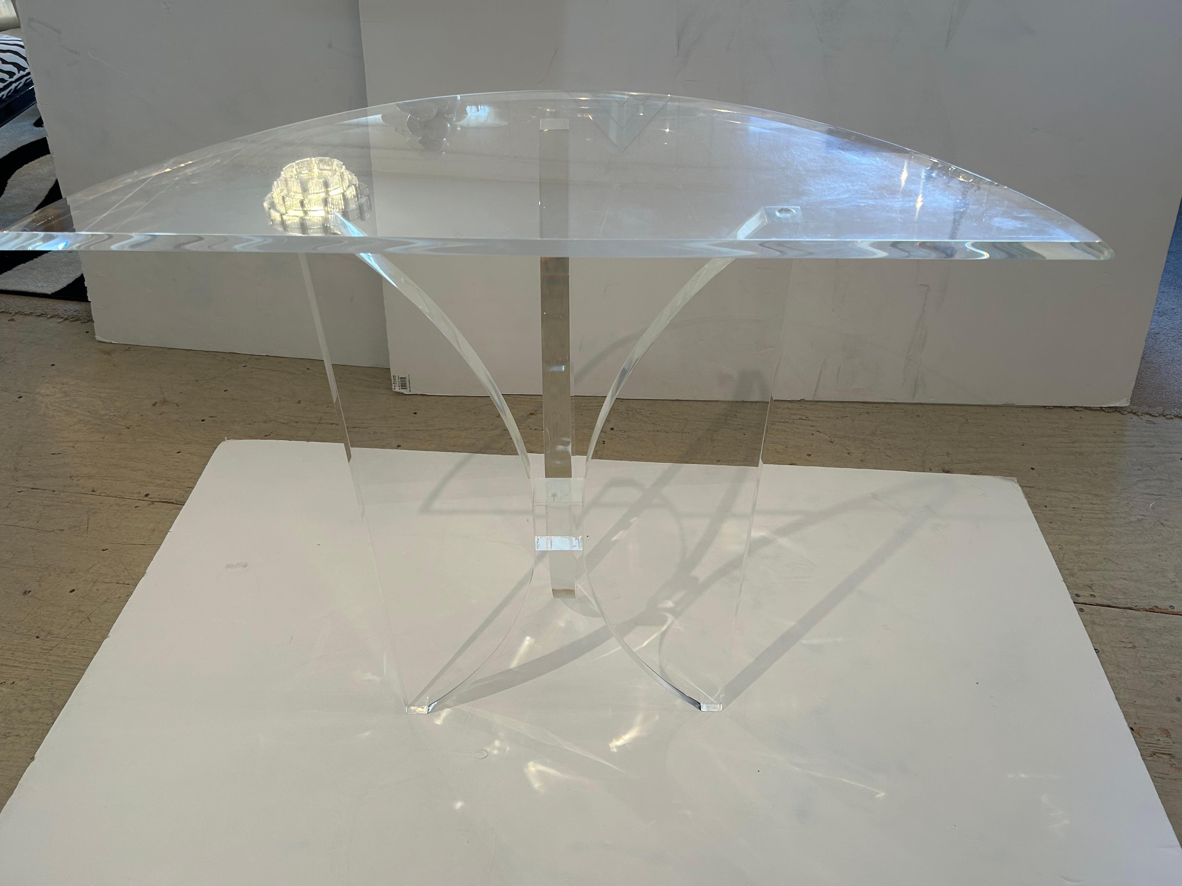 Sophisticated Mid Century Modern Lucite Demilune Console In Good Condition For Sale In Hopewell, NJ