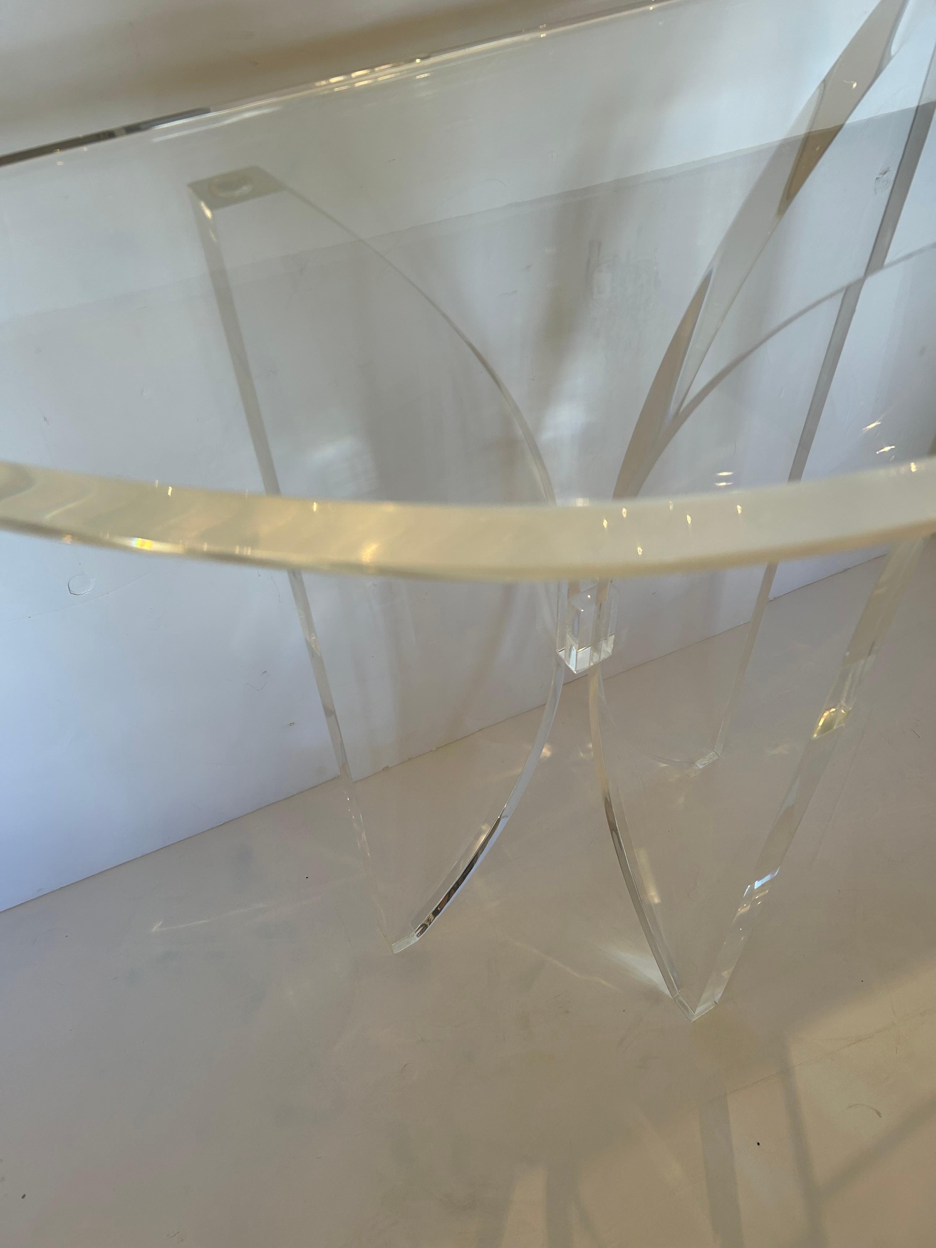 Late 20th Century Sophisticated Mid Century Modern Lucite Demilune Console For Sale