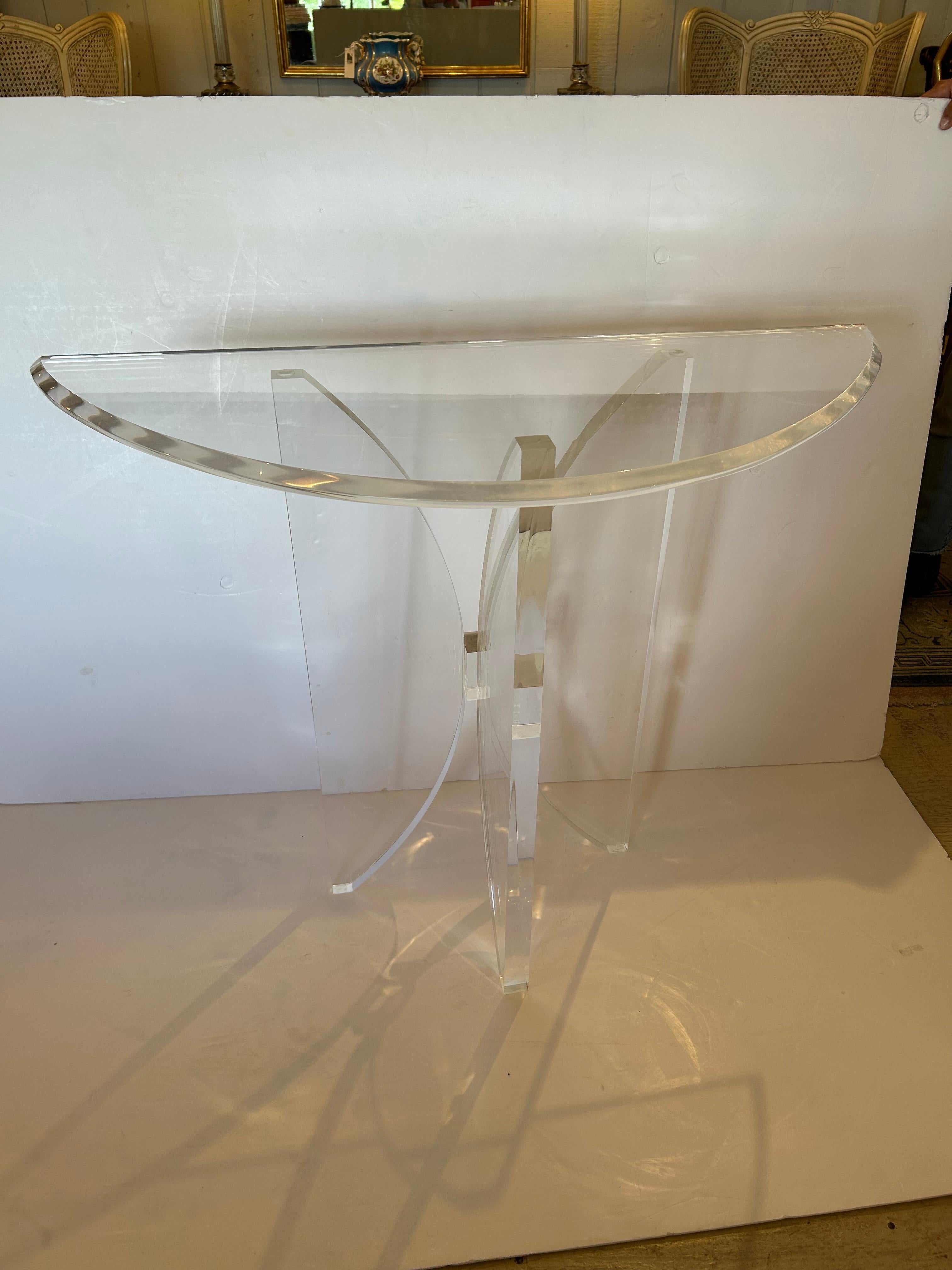 Sophisticated Mid Century Modern Lucite Demilune Console For Sale 1