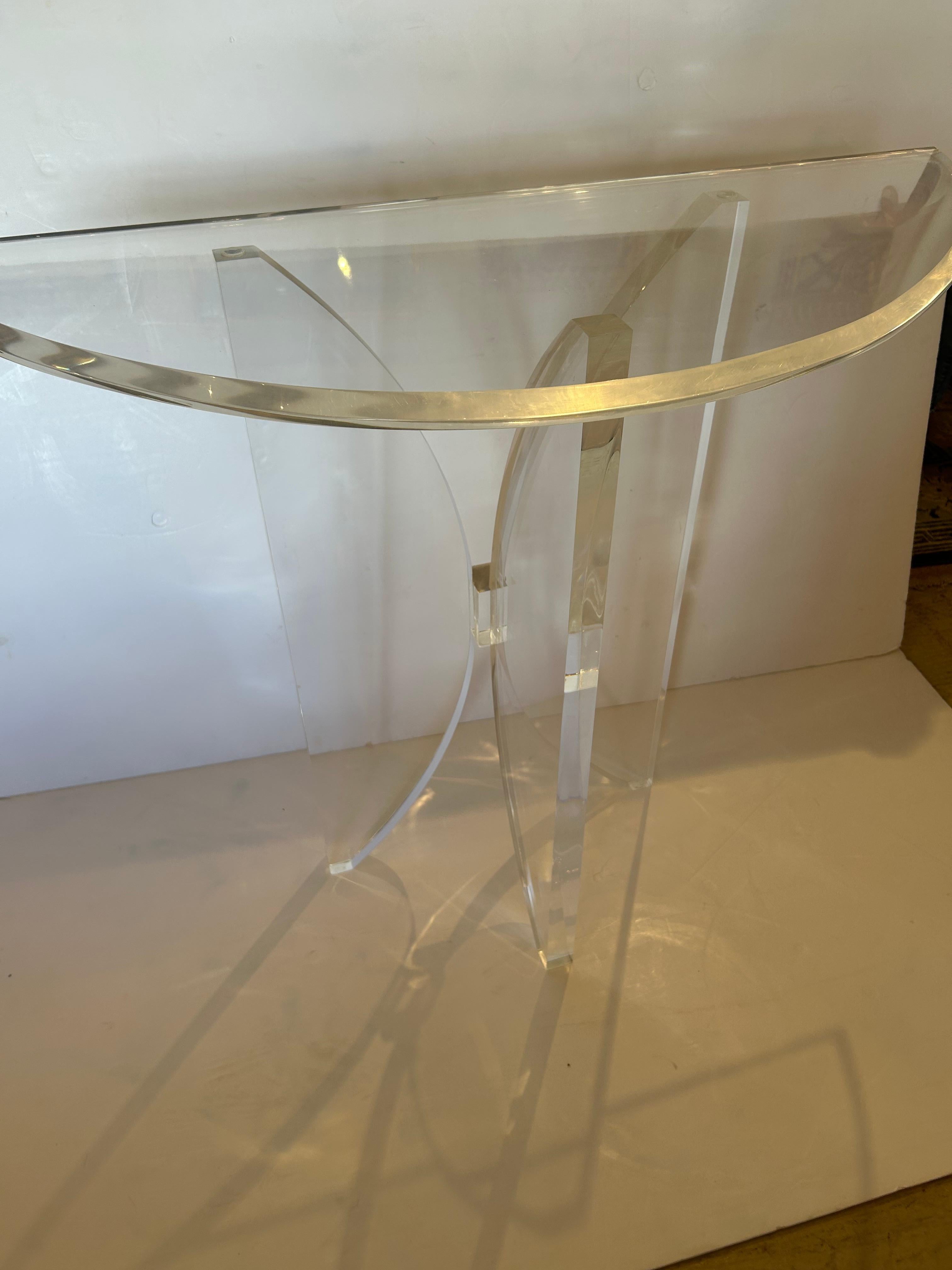 Sophisticated Mid Century Modern Lucite Demilune Console For Sale 2