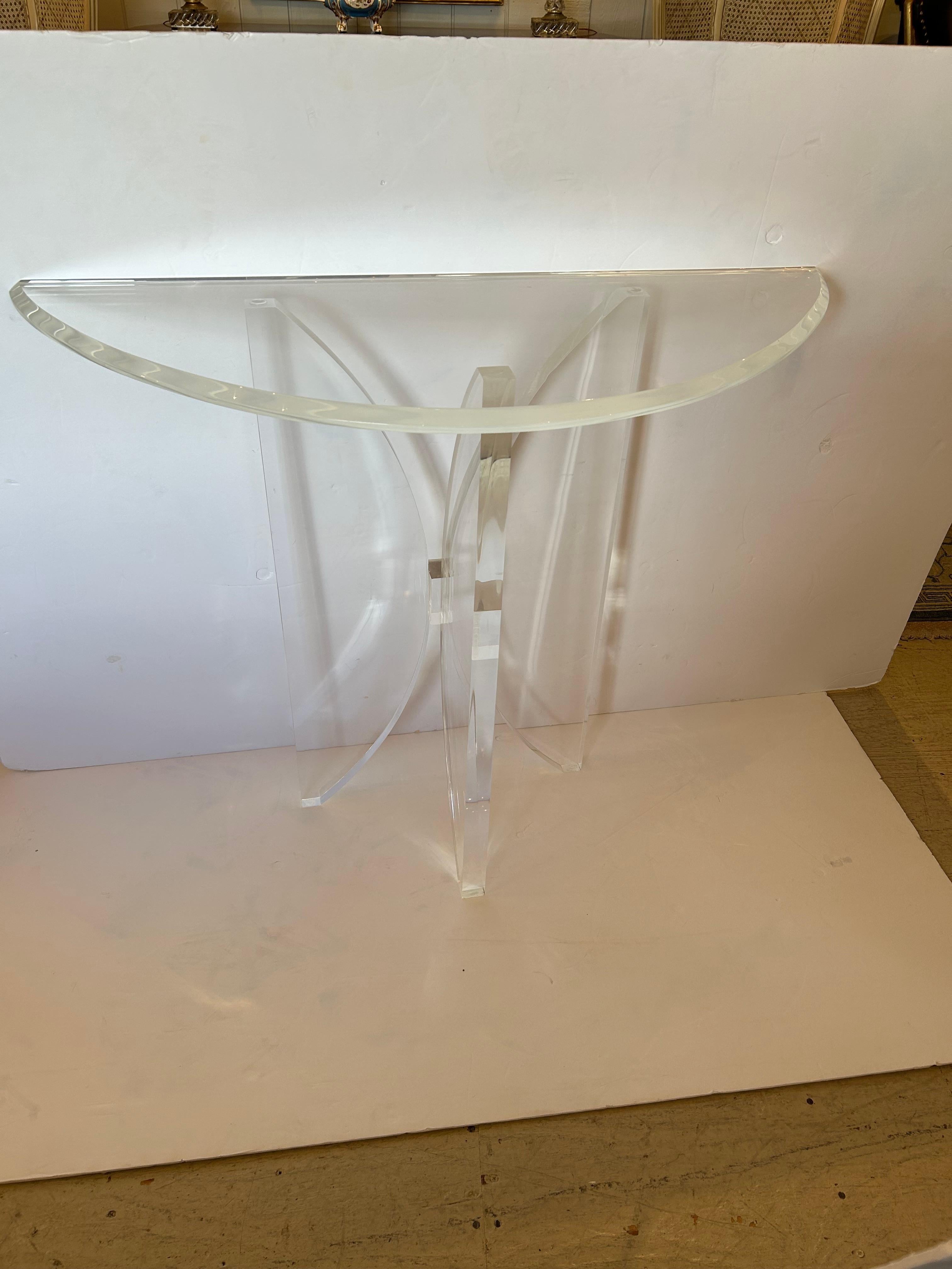Sophisticated Mid Century Modern Lucite Demilune Console For Sale 4