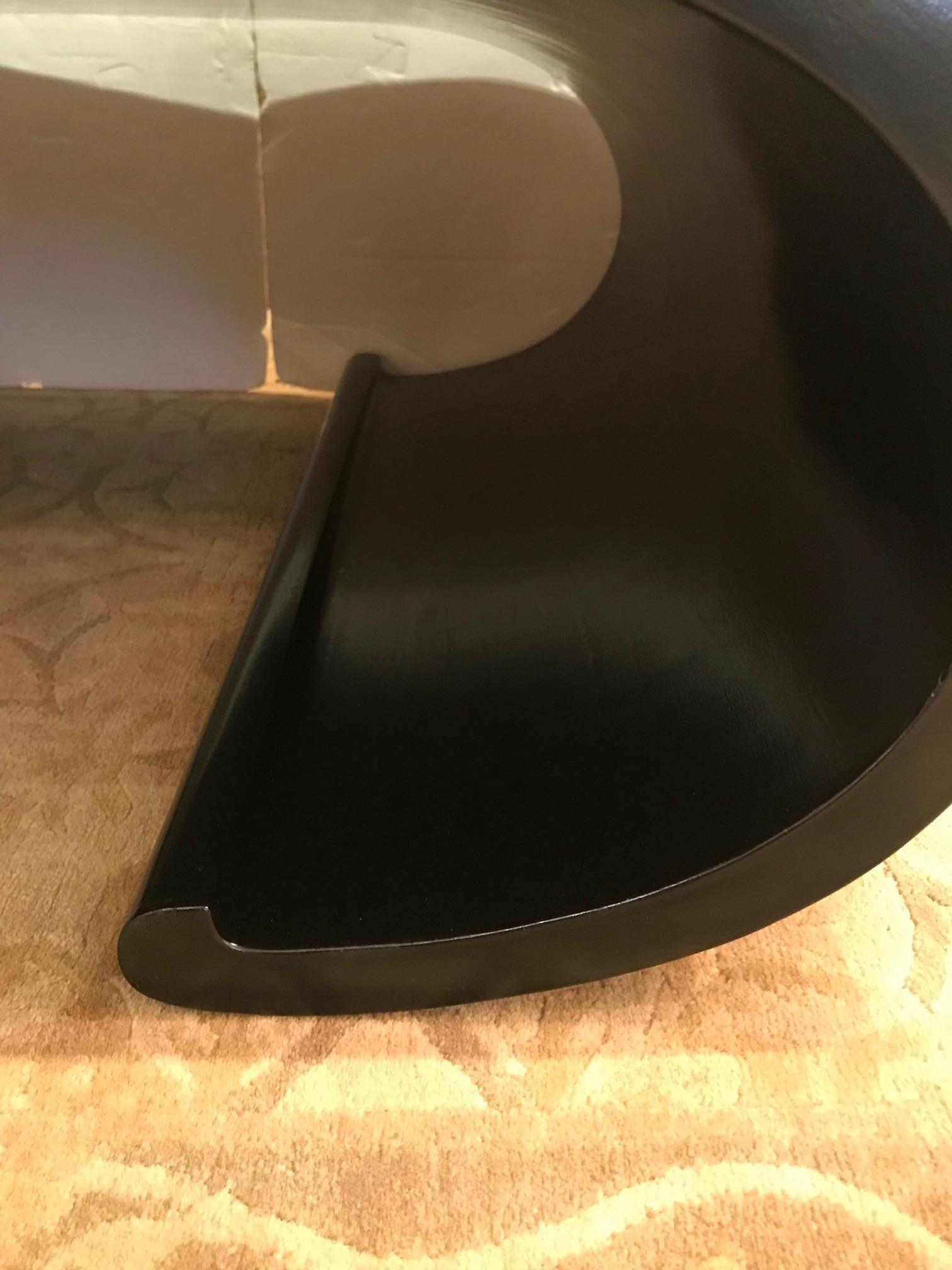 North American Sophisticated Mid-Century Modern Waterfall Ebonized Coffee Cocktail Table