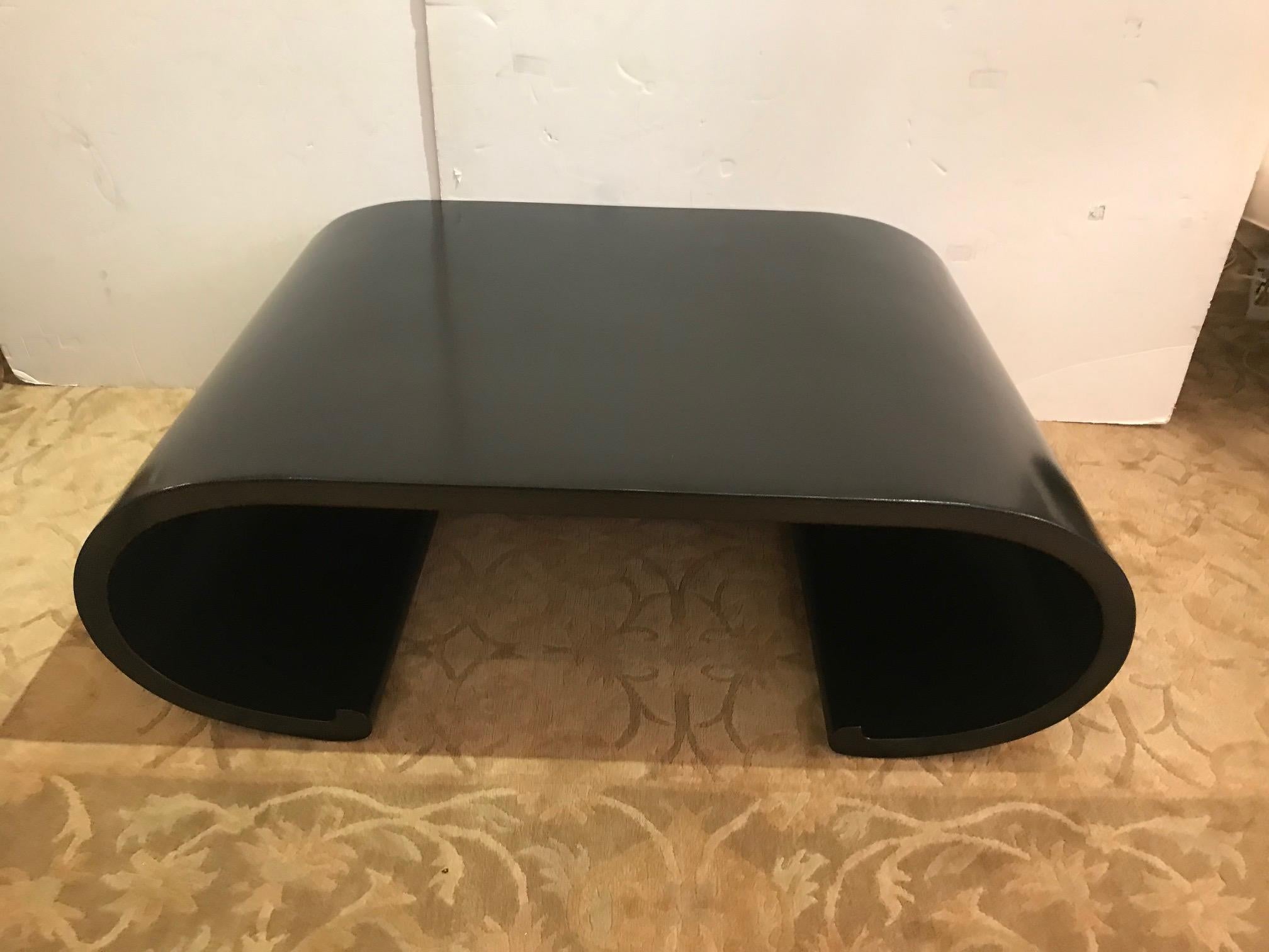 Sophisticated Mid-Century Modern Waterfall Ebonized Coffee Cocktail Table 4