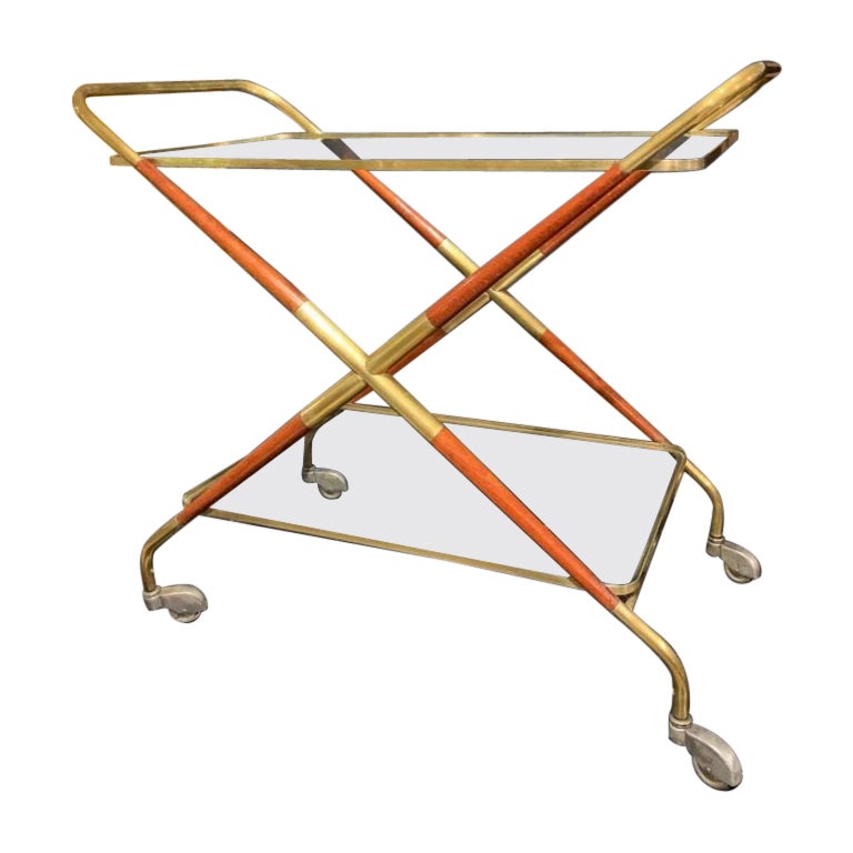 Sophisticated Midcentury French Drinks Trolley-Brass 
Teak