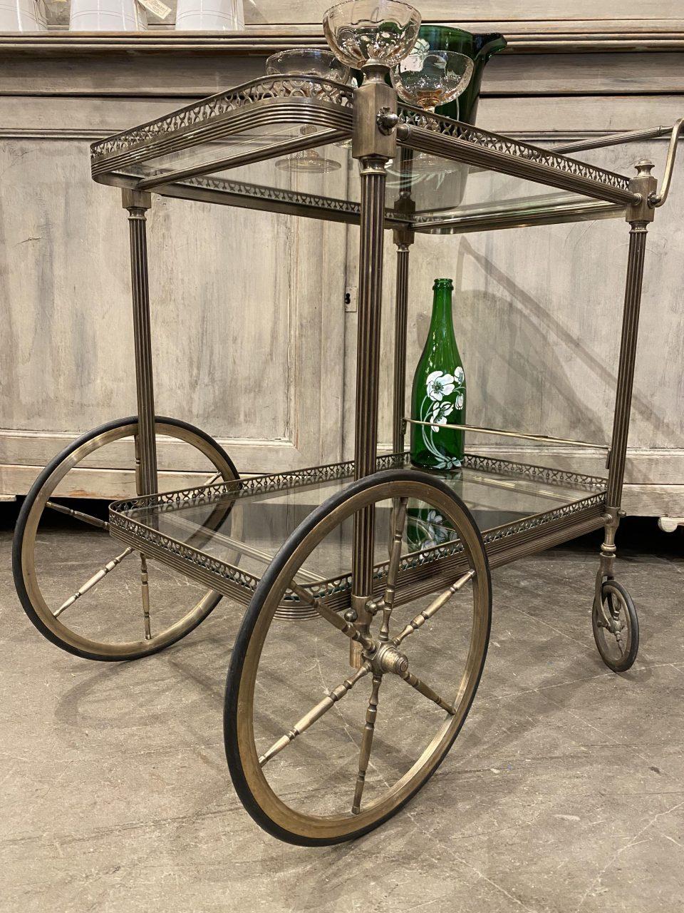 20th Century Sophisticated Midcentury French Drinks Trolley-Nickel Plate on Brass
