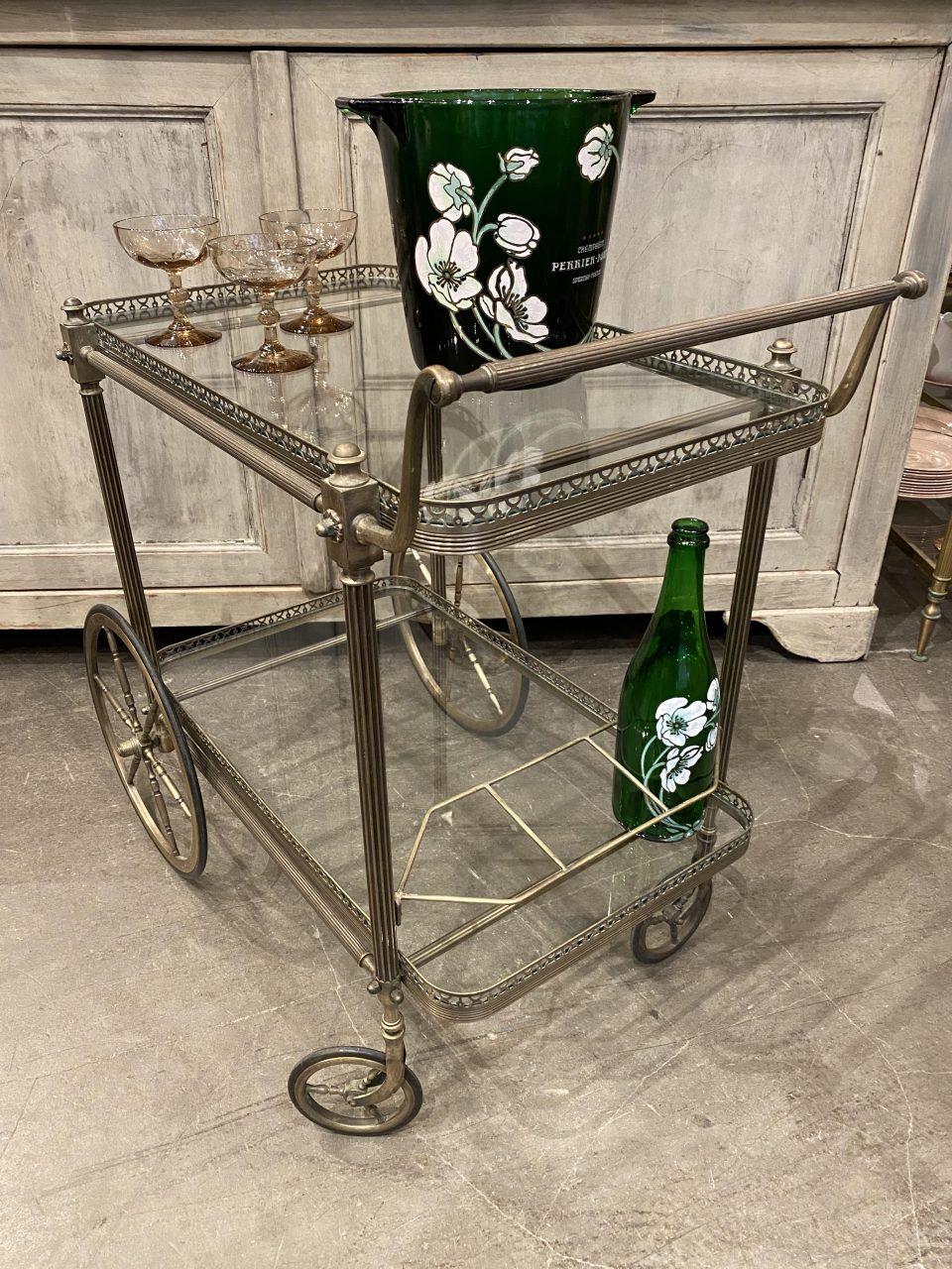 Sophisticated Midcentury French Drinks Trolley-Nickel Plate on Brass 1