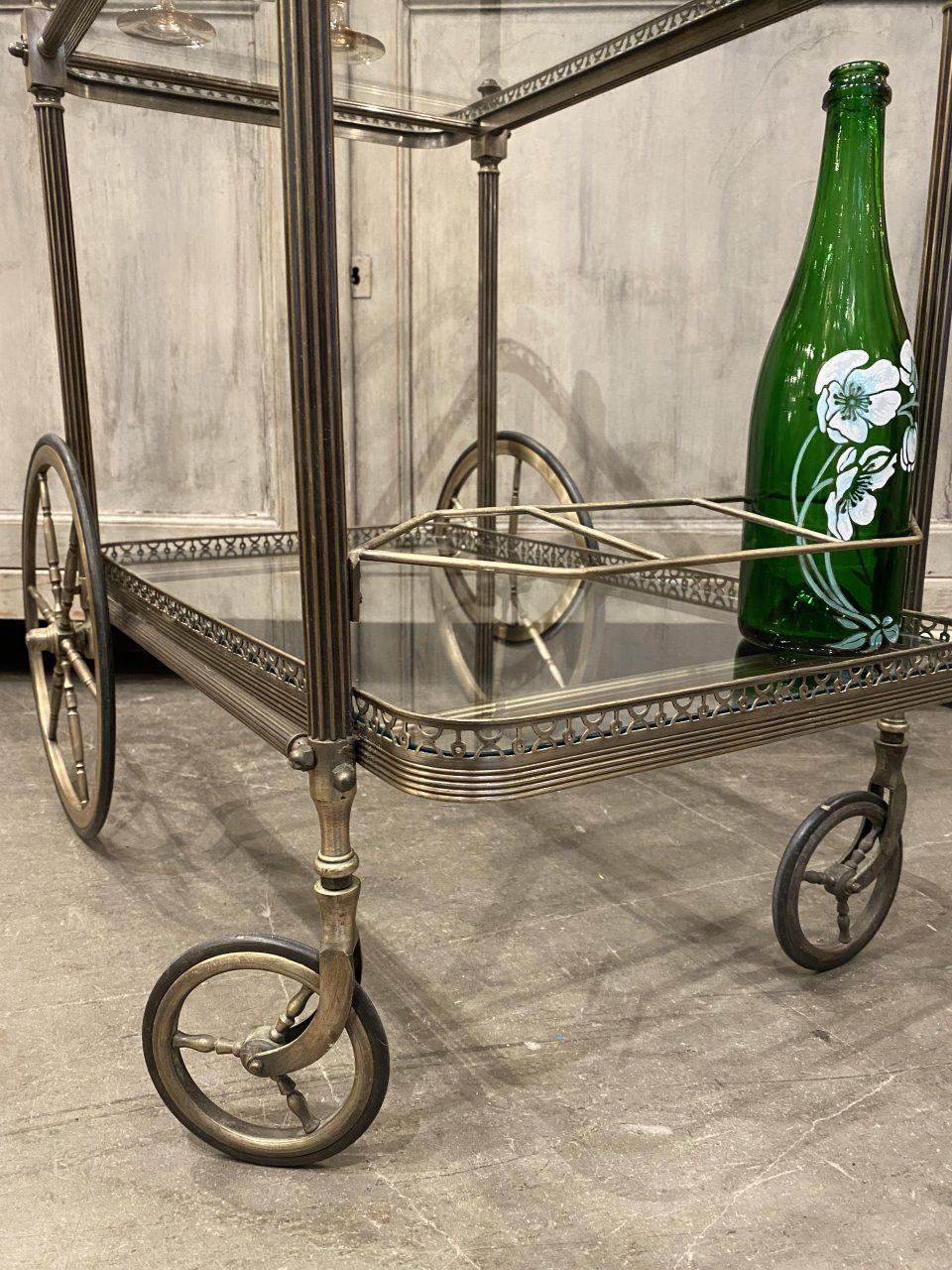 Sophisticated Midcentury French Drinks Trolley-Nickel Plate on Brass 2