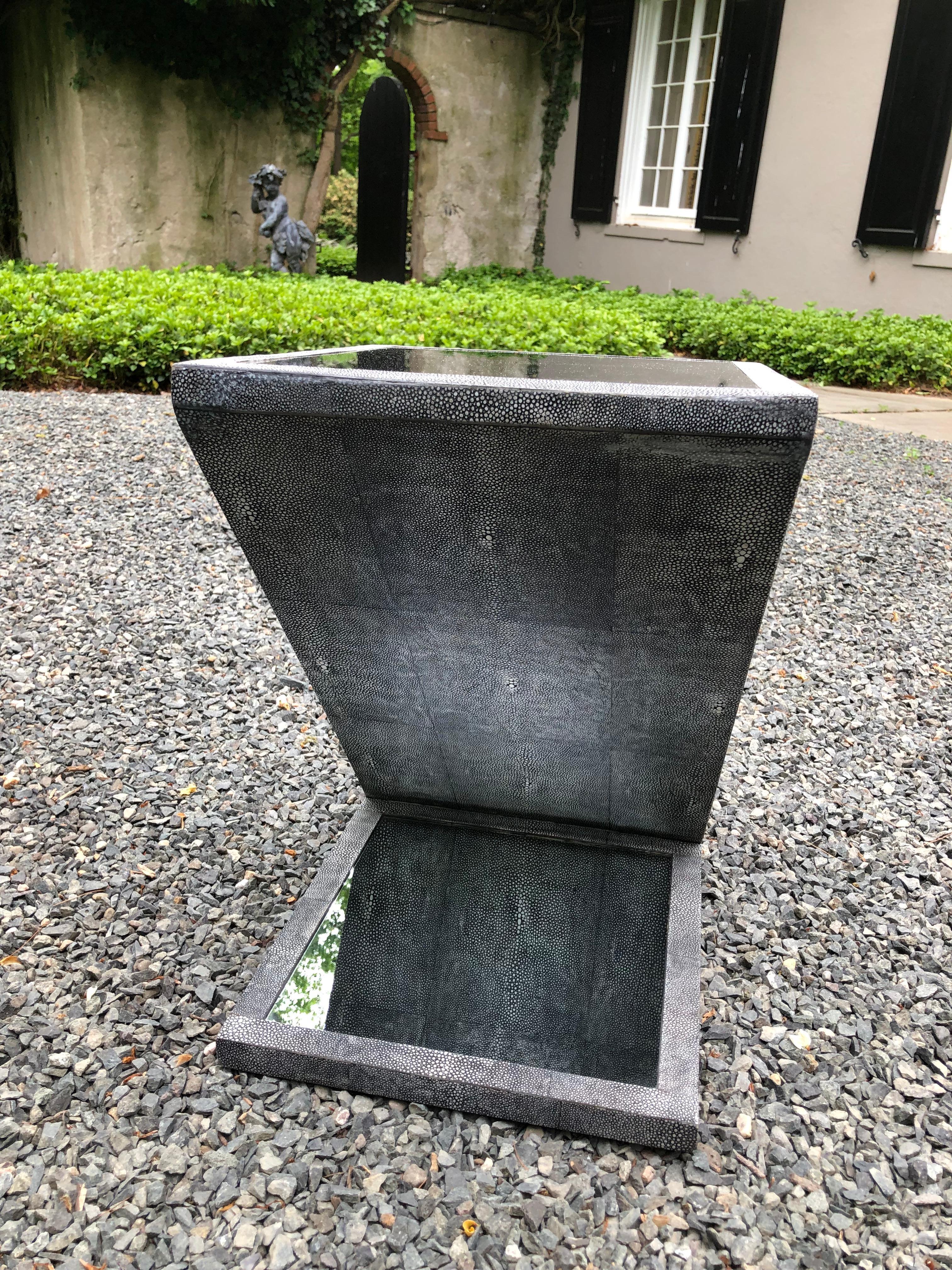 Sophisticated Mirror Top Faux Shagreen Z-Form Cocktail Table In Good Condition In Hopewell, NJ