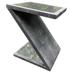 Sophisticated Mirror Top Faux Shagreen Z-Form Cocktail Table