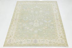 Sophisticated Modern Oushak Wool Rug – Muted Sage & Pastel Floral Design