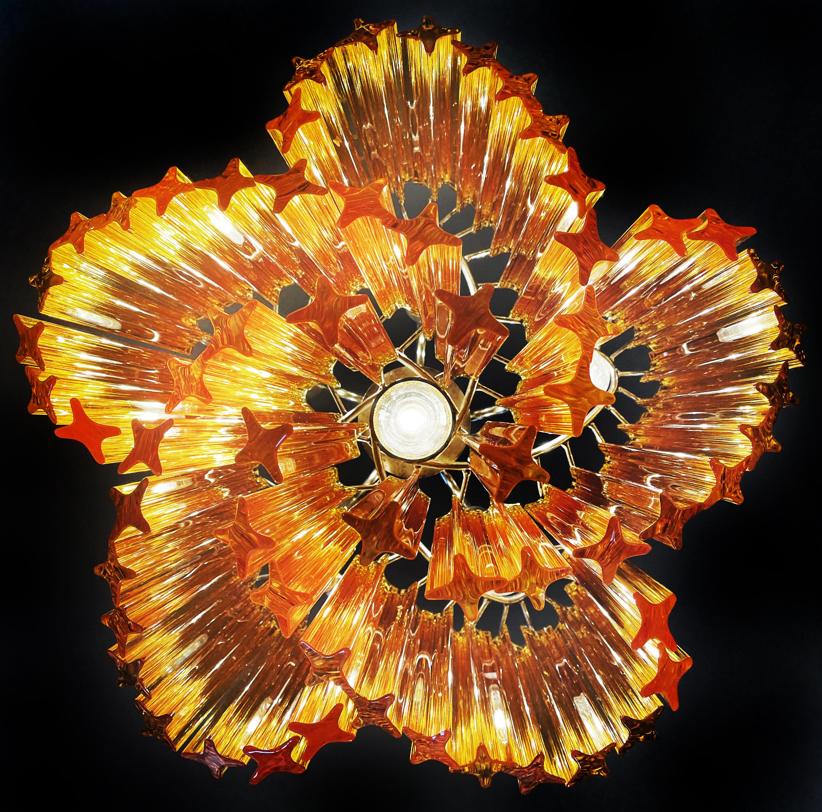 Italian Sophisticated Modern Quadriedri Glass Chandeliers, 60 Amber Prism Quadriedri For Sale