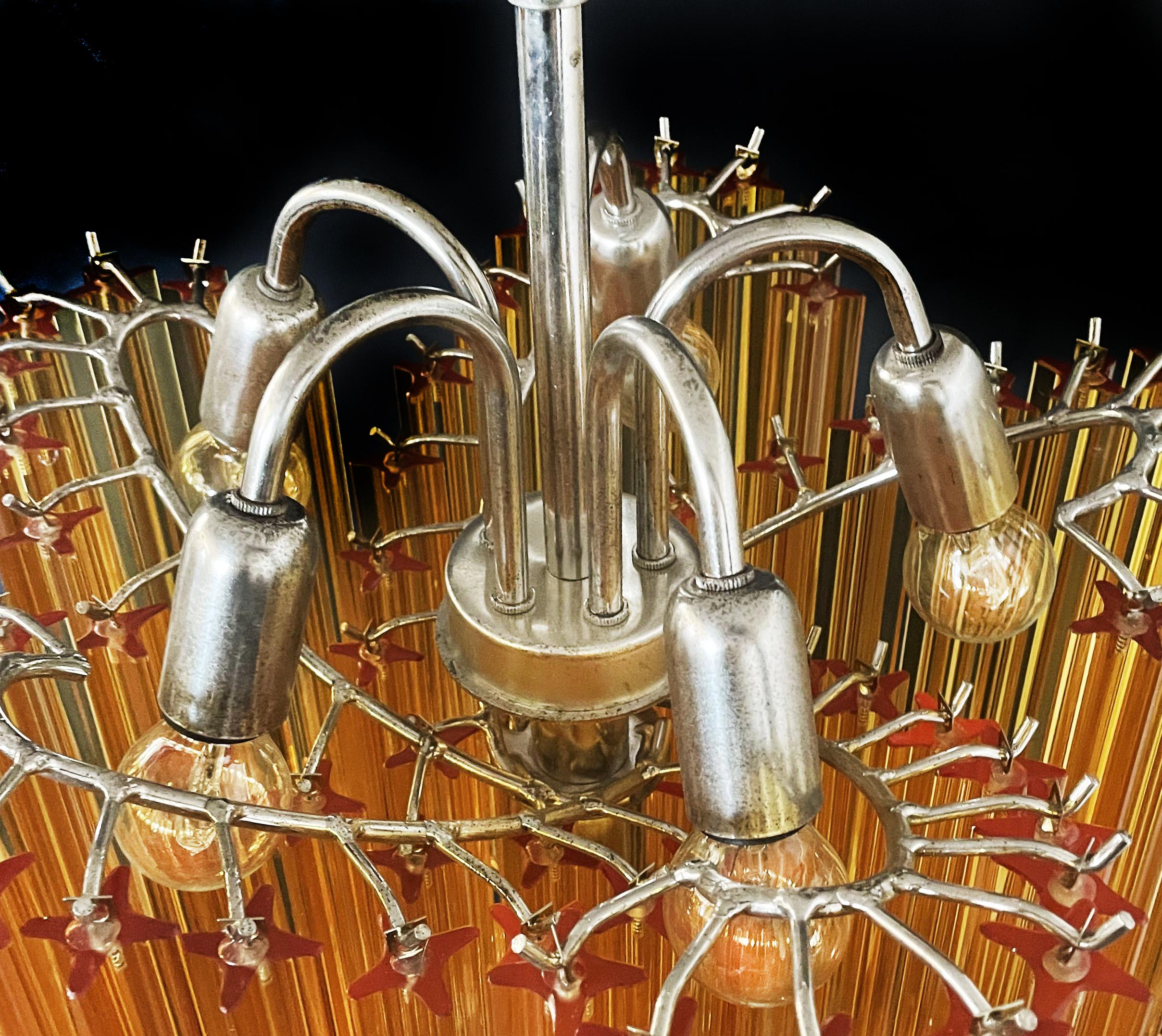 20th Century Sophisticated Modern Quadriedri Glass Chandeliers, 60 Amber Prism Quadriedri For Sale