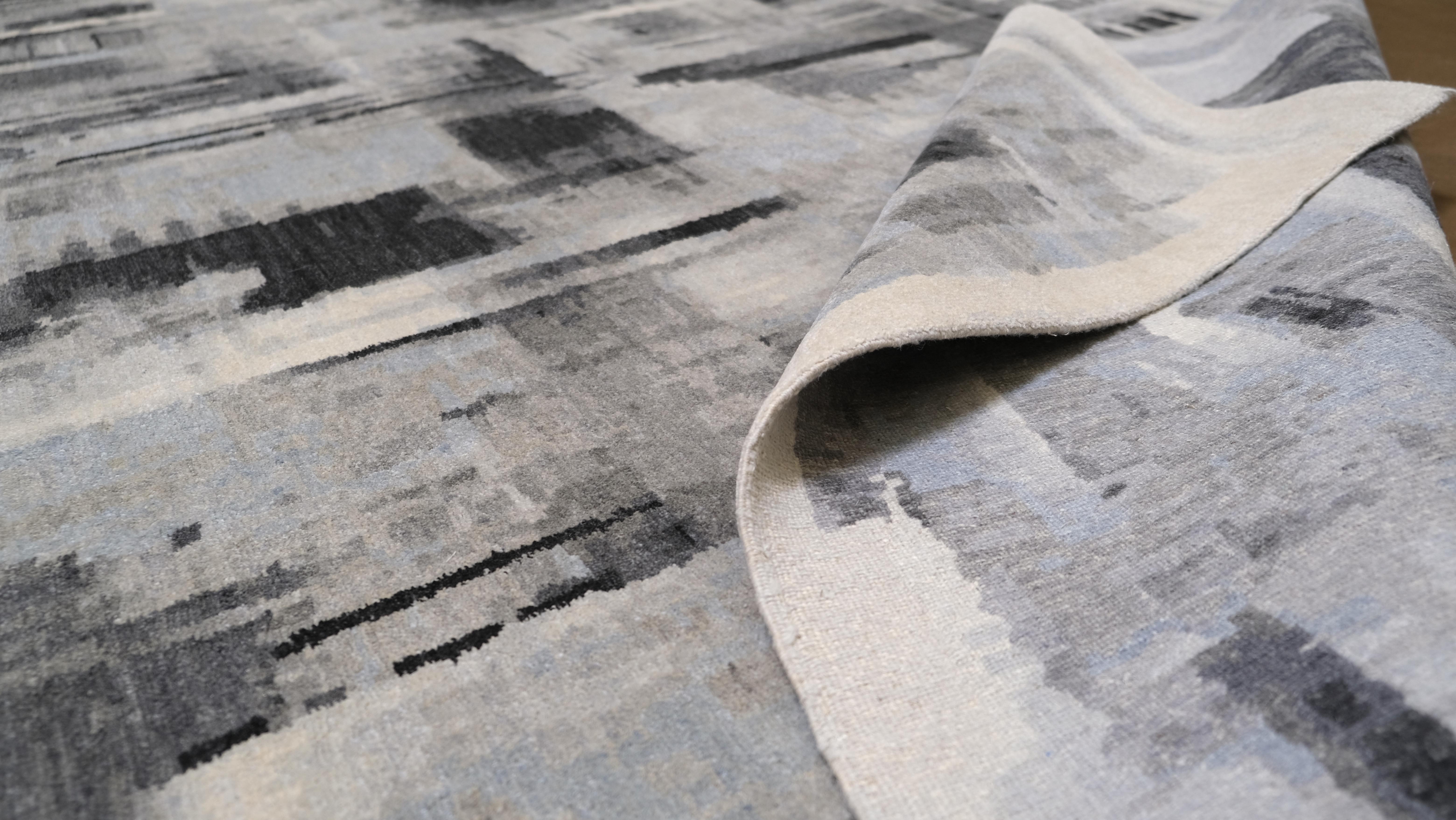 Mid-Century moderno Sofisticato Tappeto monocromatico contemporaneo in lana e seta tibetana 9'x12' in vendita