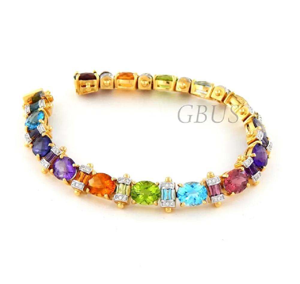 Sophisticated Multi Natural Oval Cut Gemstones Ladies Bracelet in 18K Yellow Gol In New Condition For Sale In New York, NY