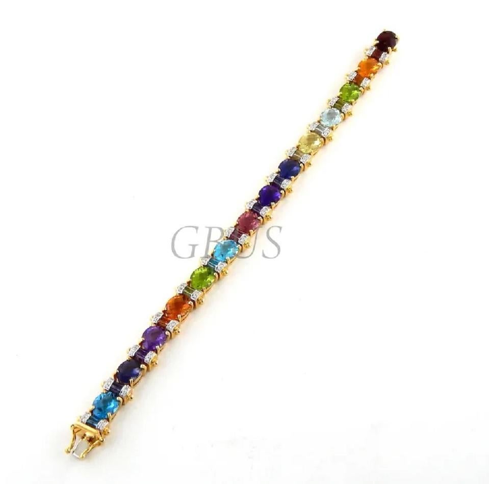 Sophisticated Multi Natural Oval Cut Gemstones Ladies Bracelet in 18K Yellow Gol For Sale 1