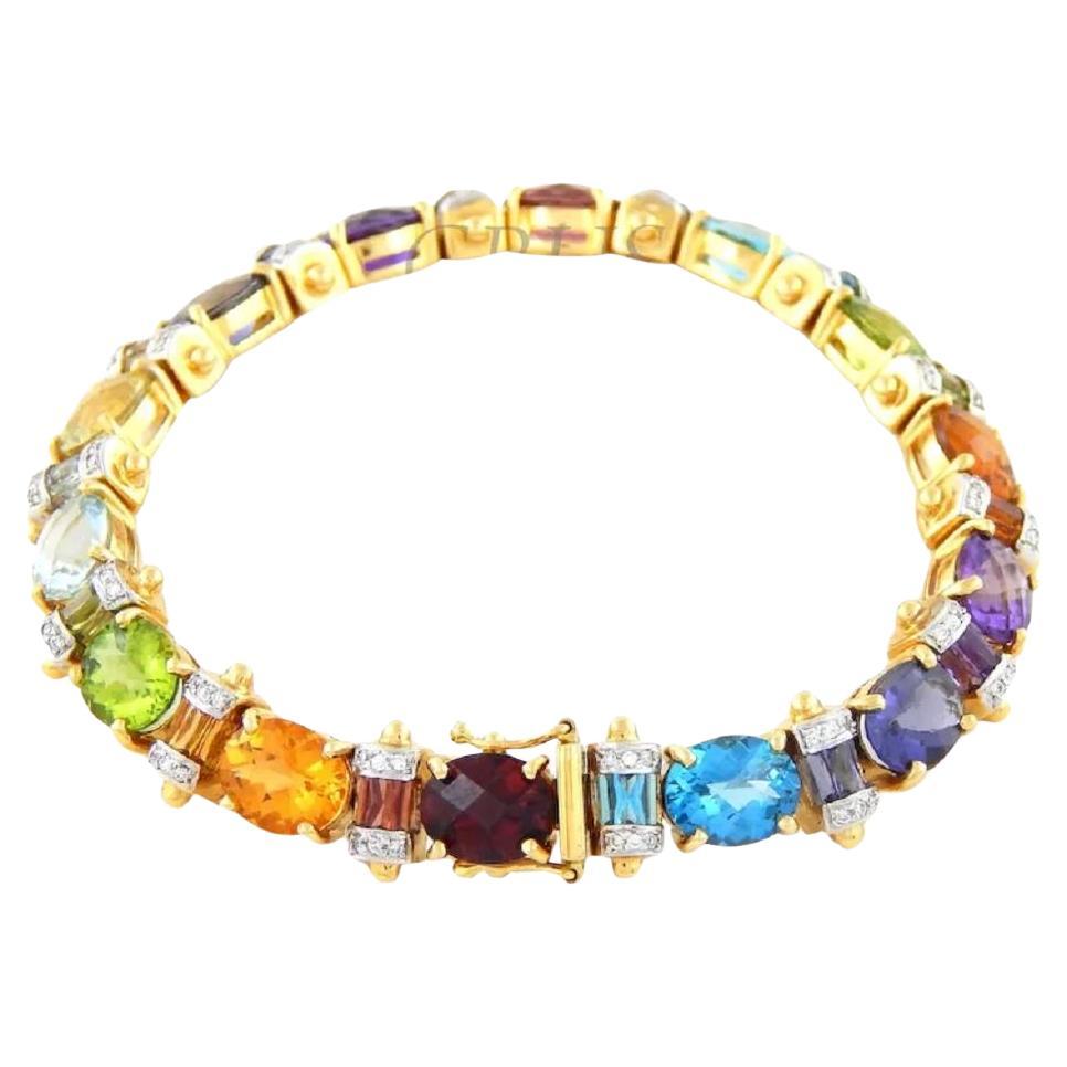 Sophisticated Multi Natural Oval Cut Gemstones Ladies Bracelet in 18K Yellow Gol For Sale