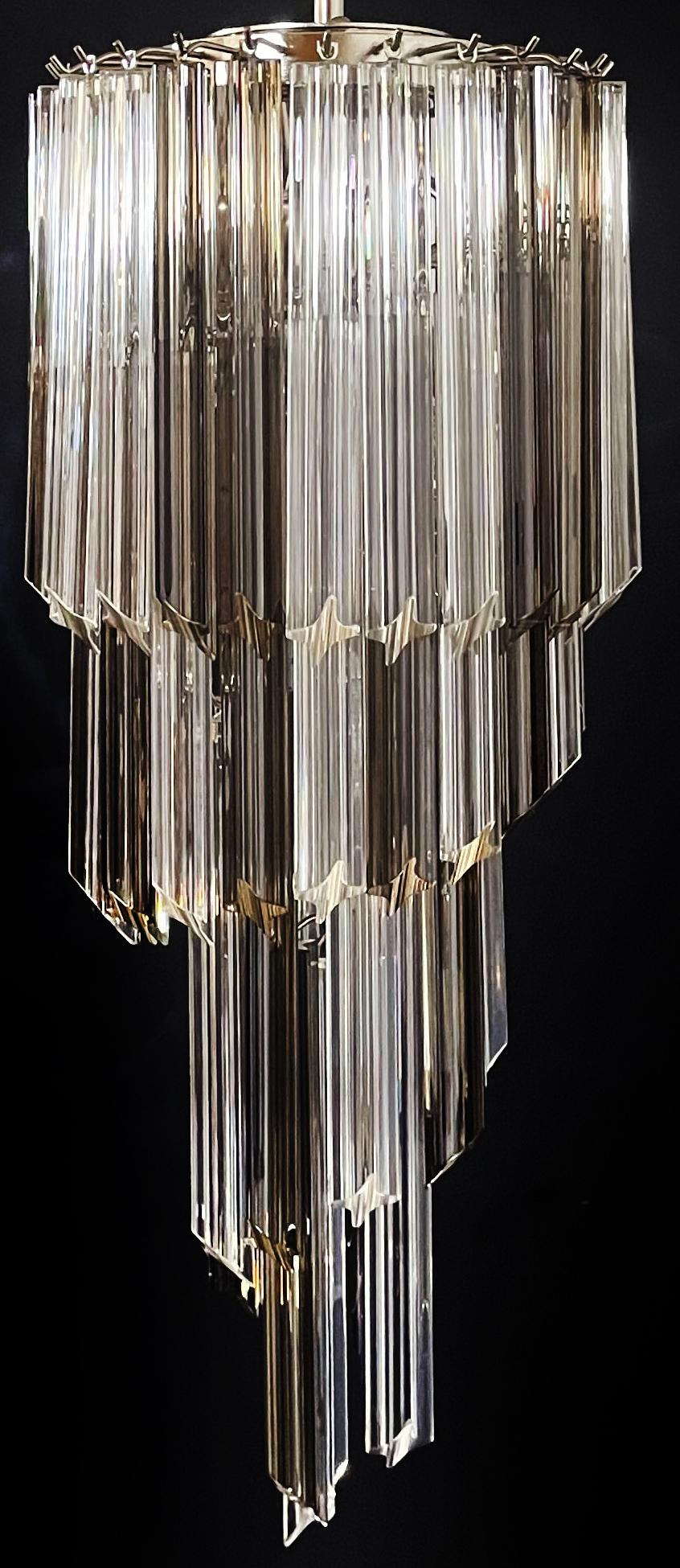 Sophisticated Murano Chandelier – 54 quadriedri prisms transparent and smoked For Sale 3