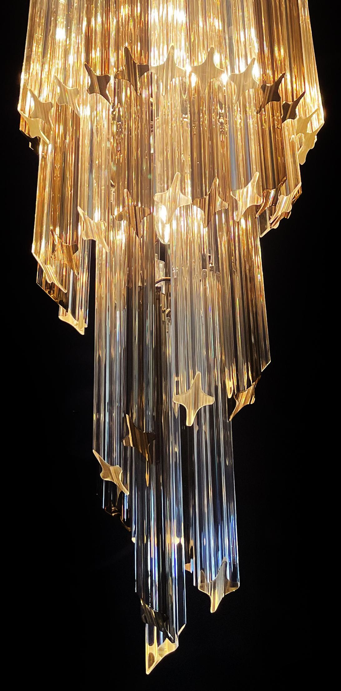 Sophisticated Murano Chandelier – 54 quadriedri prisms transparent and smoked For Sale 9