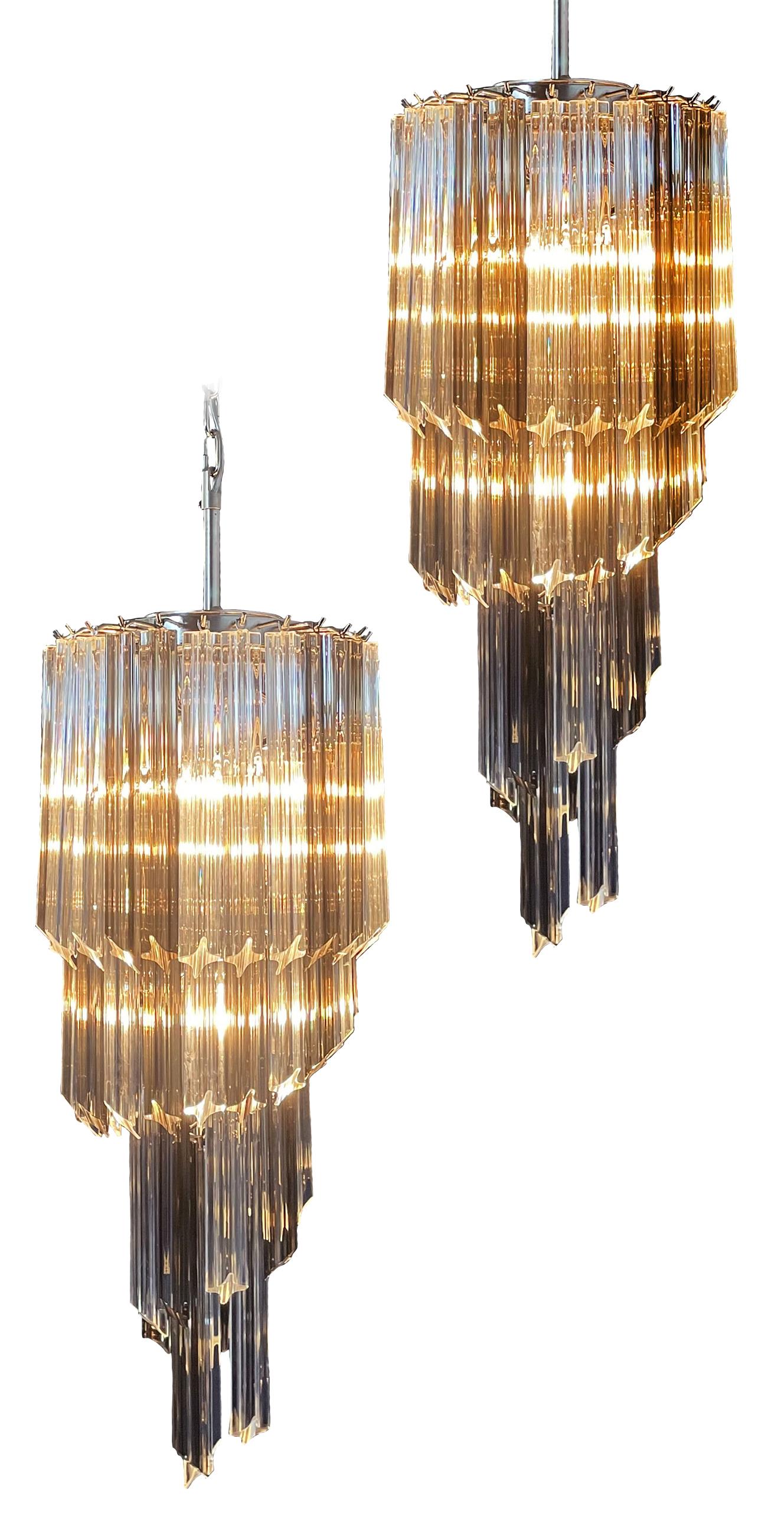 Sophisticated Murano Chandelier – 54 quadriedri prisms transparent and smoked For Sale 10