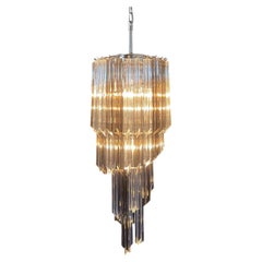 Sofisticato lampadario di Murano - 54 prismi quadriedri trasparenti e fumé