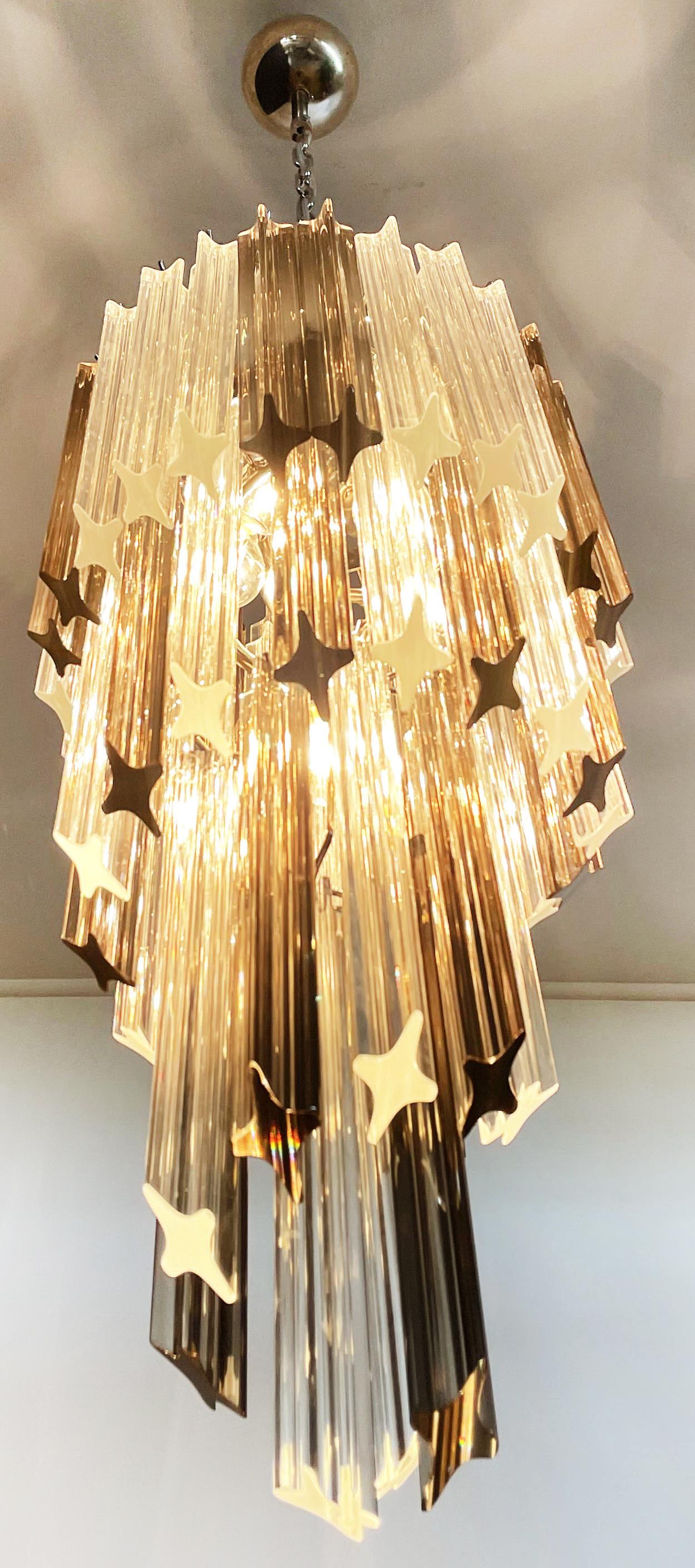 Italian Sophisticated Murano Chandeliers – 54 quadriedri prisms transparent and smoked For Sale