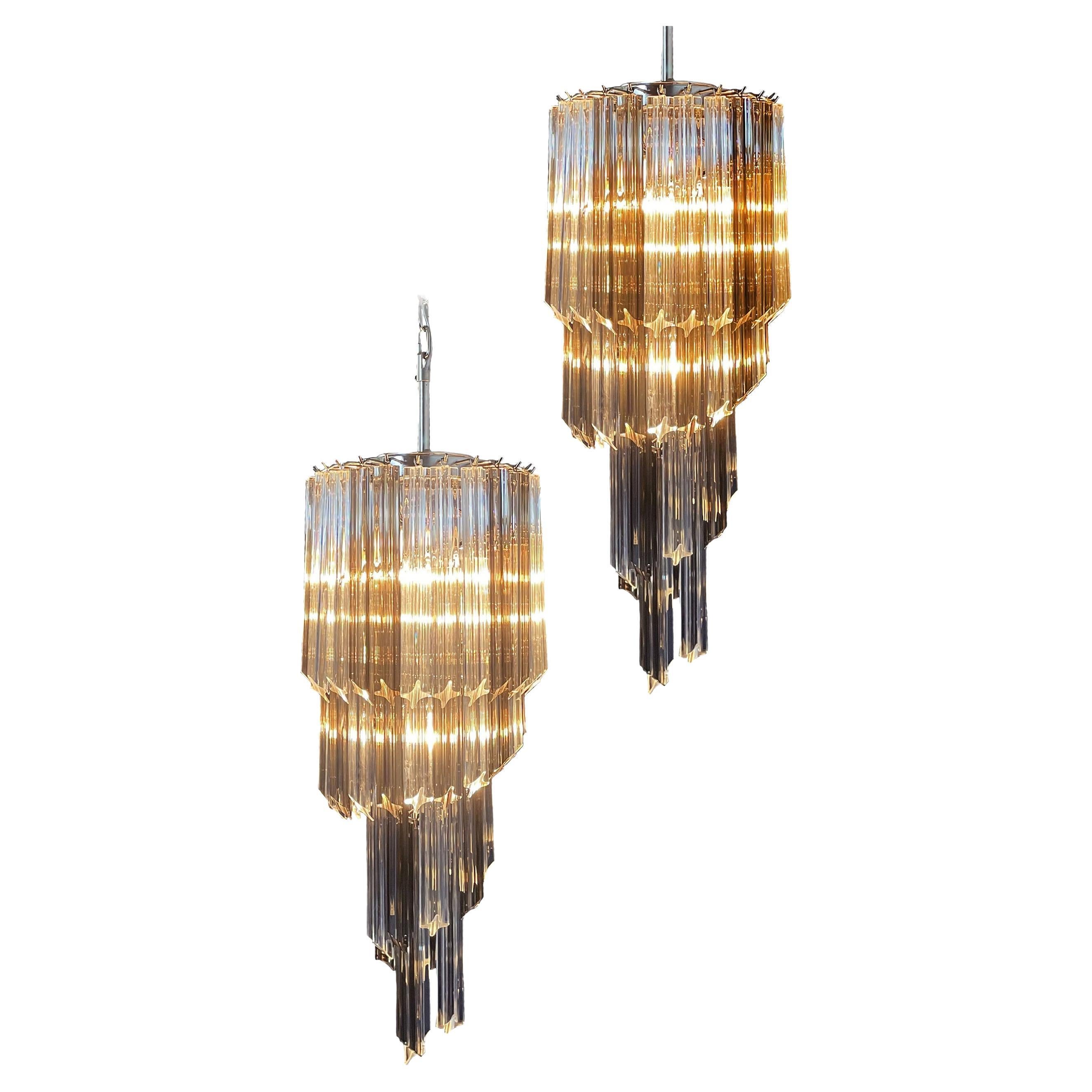 Sophisticated Murano Chandeliers – 54 quadriedri prisms transparent and smoked For Sale