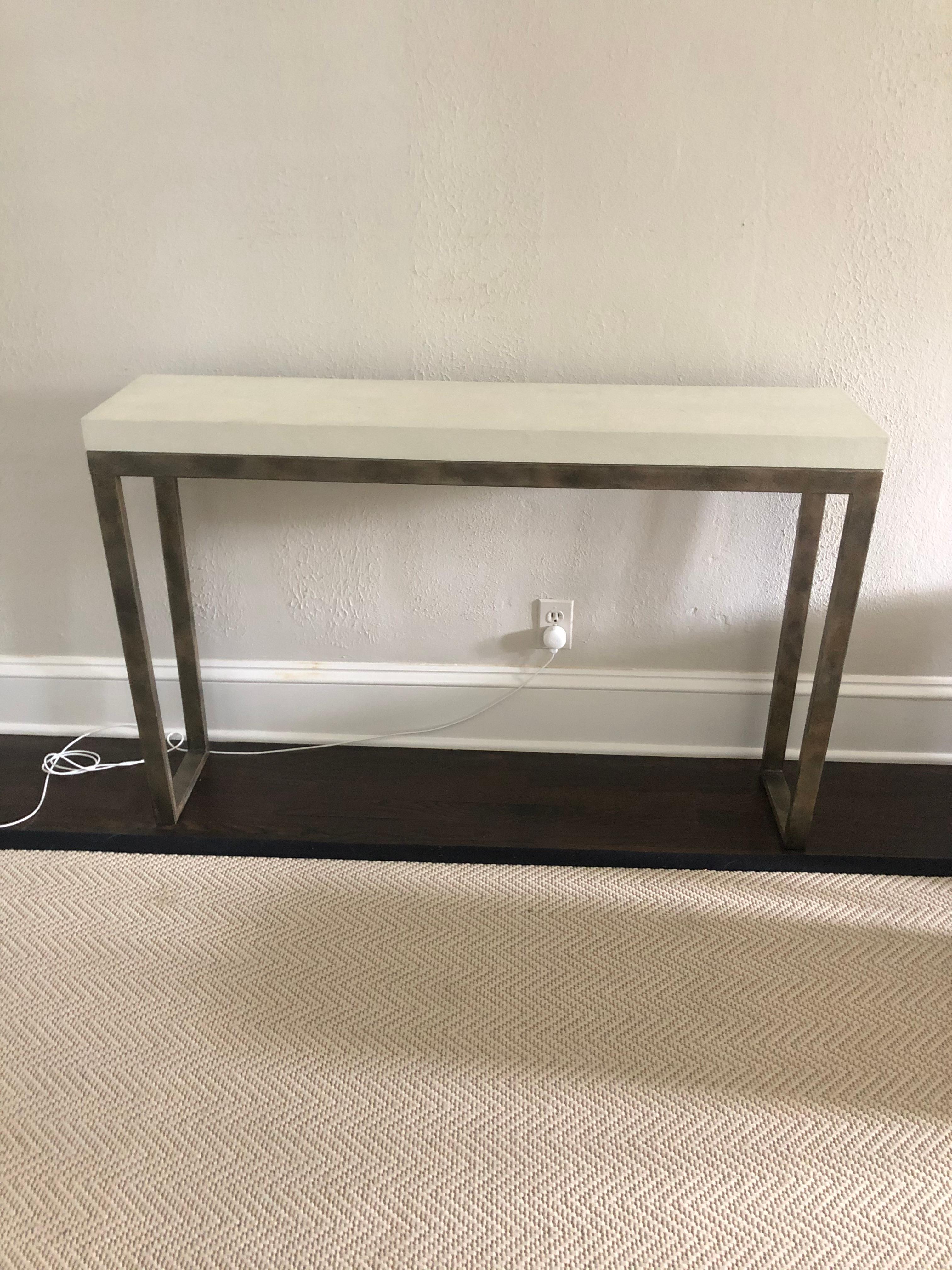 Modern Sophisticated Narrow Iron & Faux Leather Wrapped Console Table