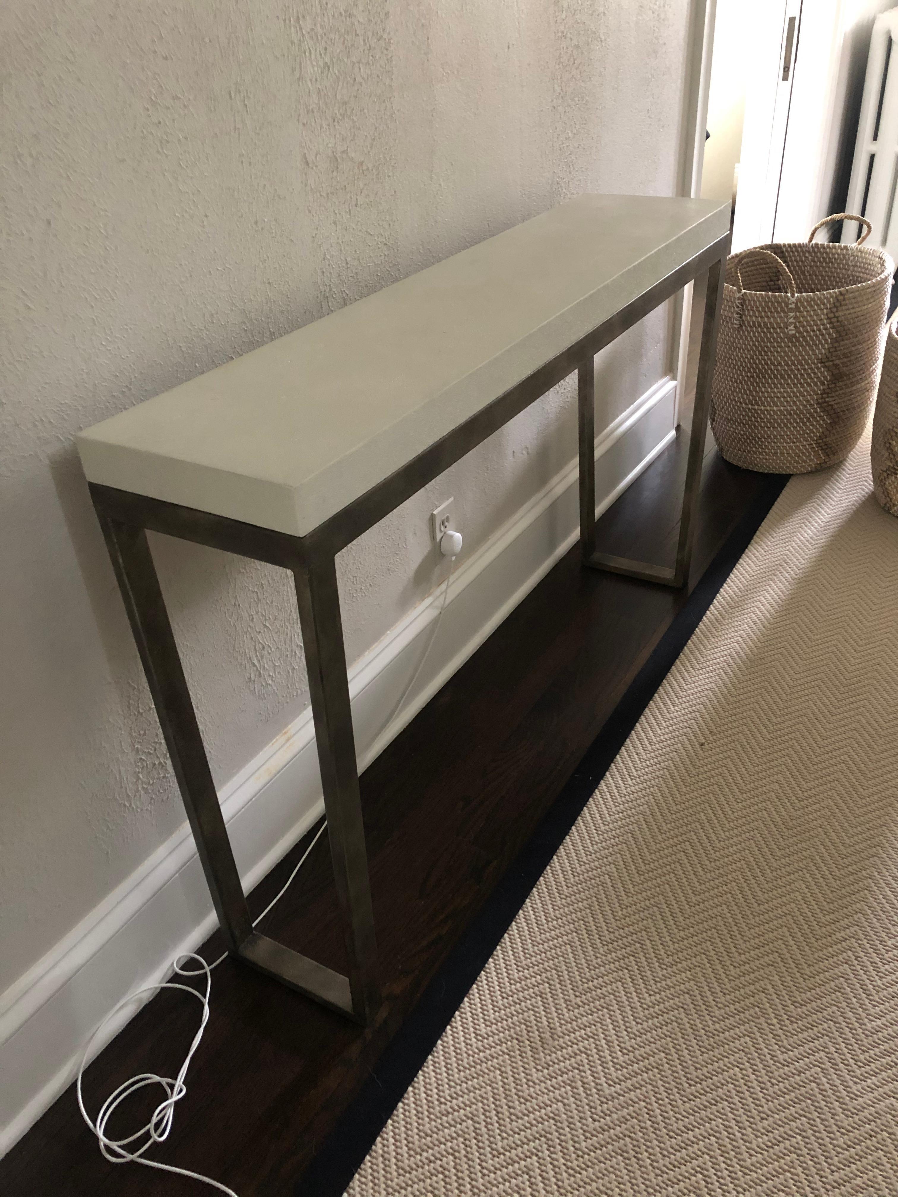 Contemporary Sophisticated Narrow Iron & Faux Leather Wrapped Console Table