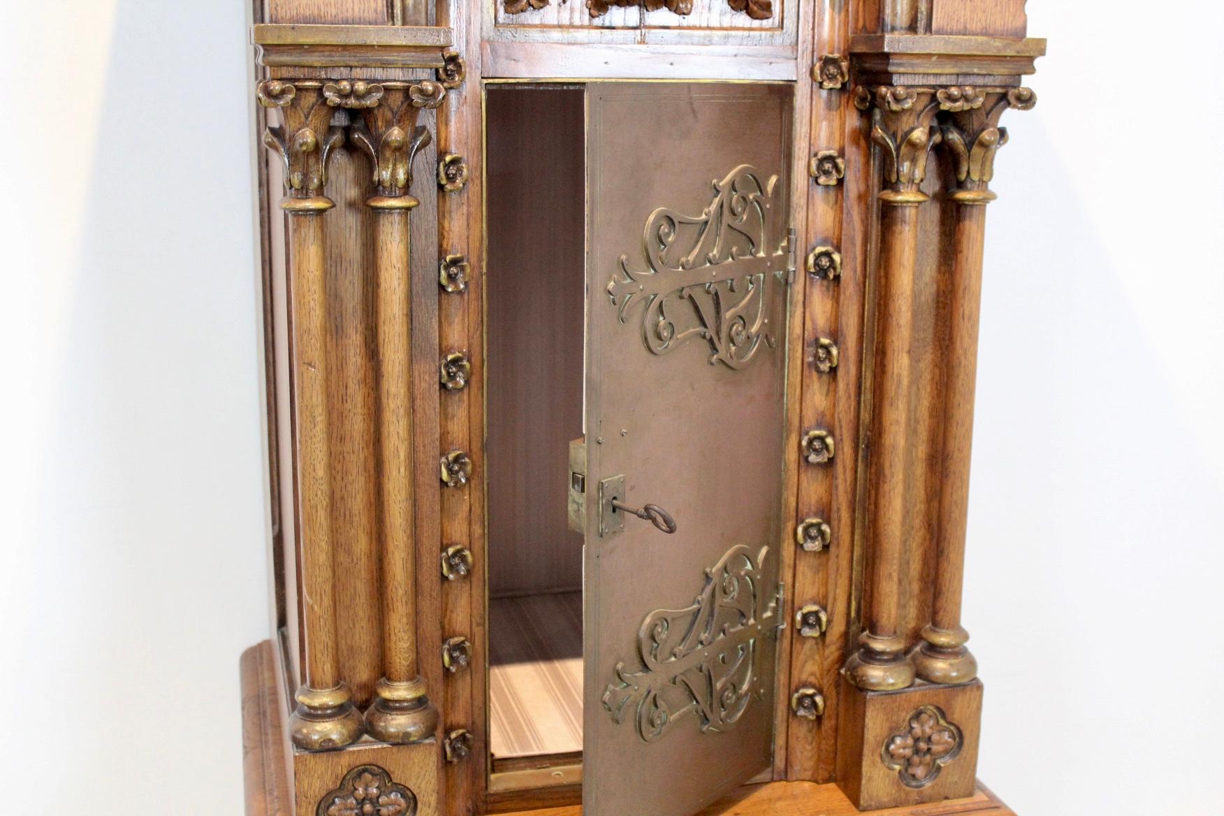 Hand-Carved Sophisticated Oak Church Tabernacle Cabinet For Sale