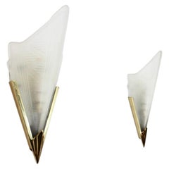 Sophisticated Pair of Art Deco Brass & Glass Wall Lamps, France
