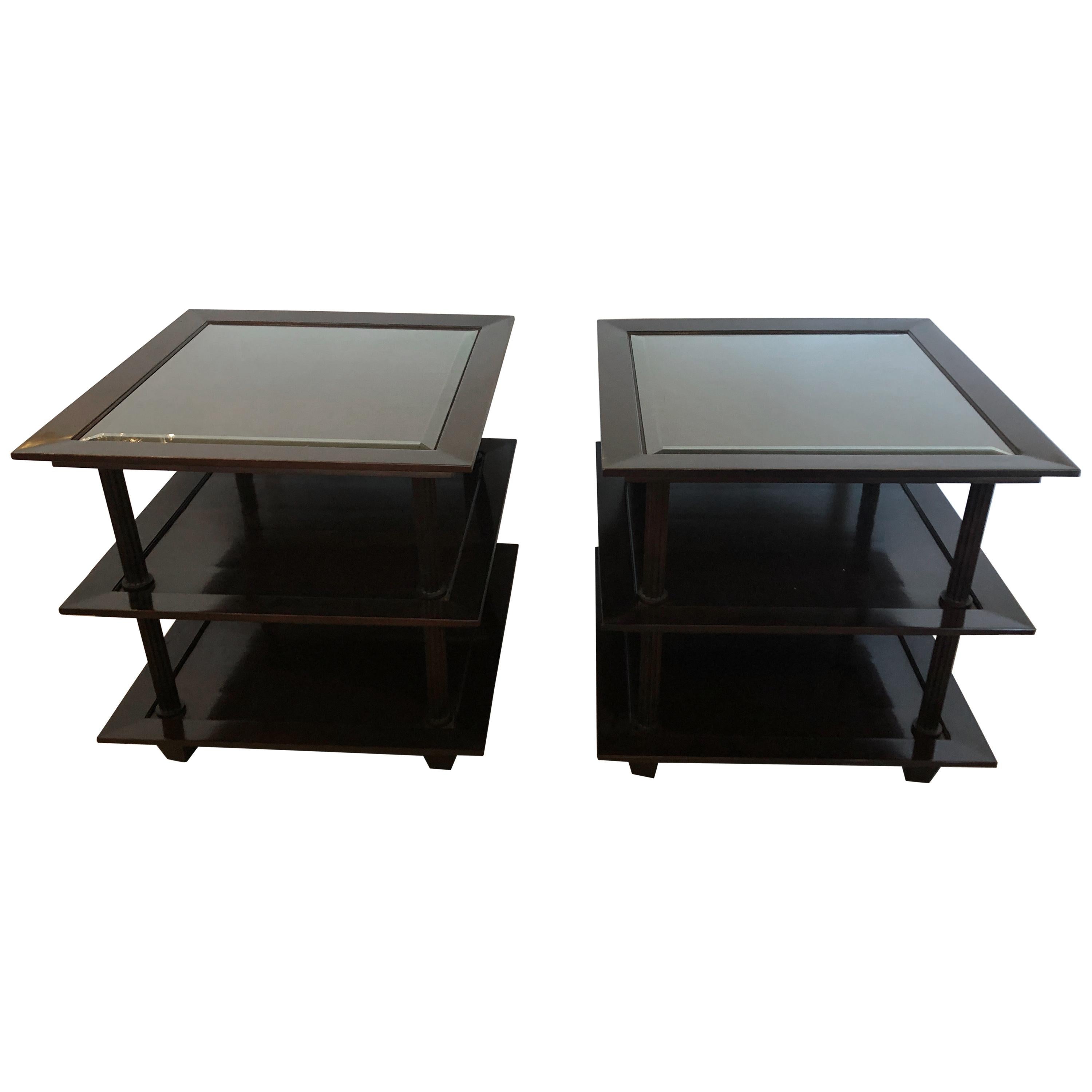 Sophisticated Pair of Barbara Barry 3-Tier Side Tables with Java Finish