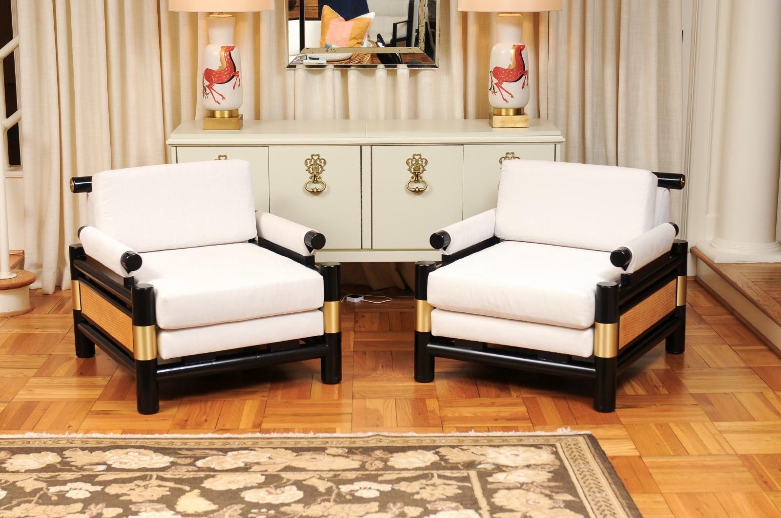 Stellar Pair of Cane and Brass Loungers by Taylor for Baker, 2 Pair Available For Sale 14